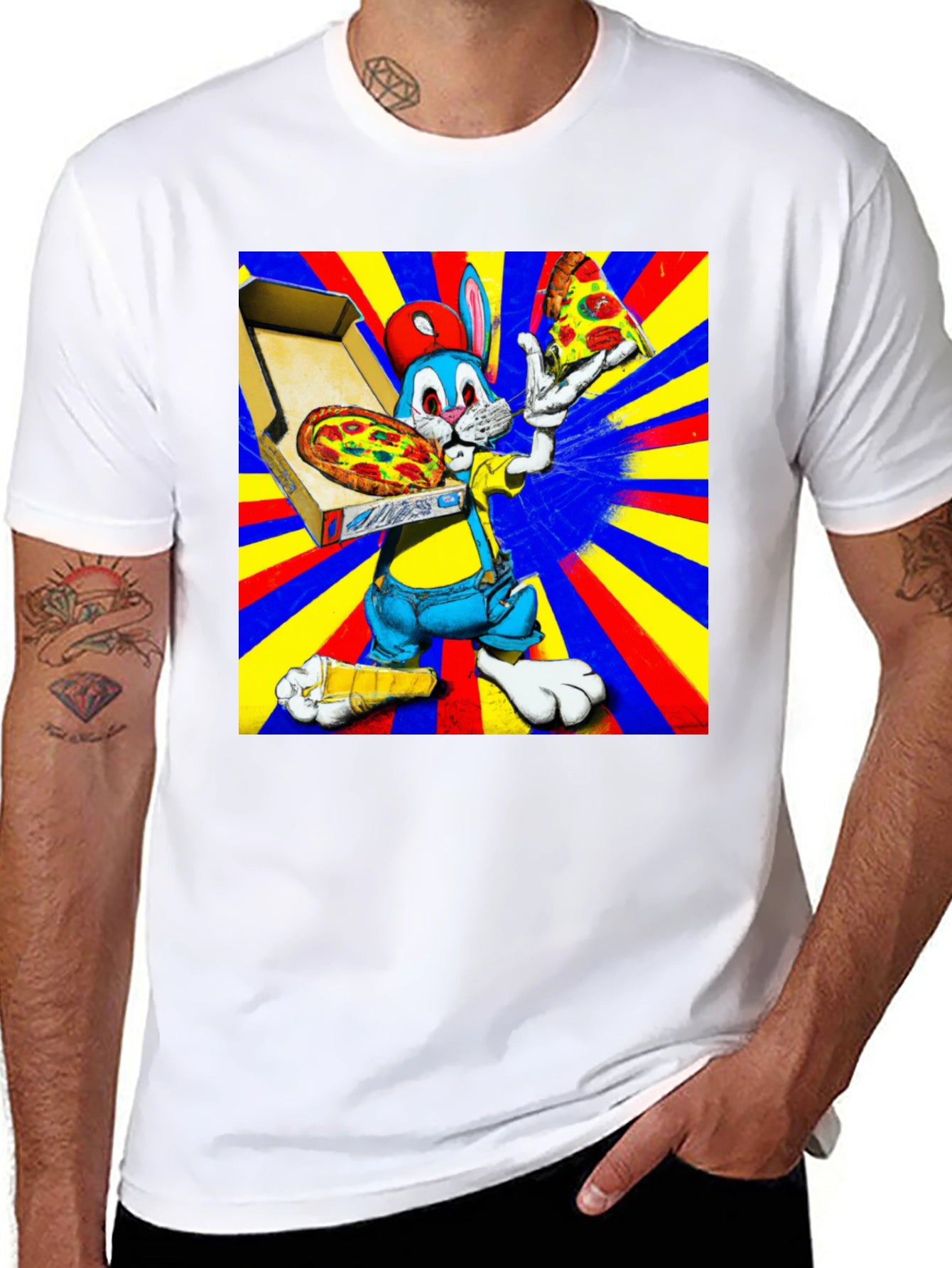 Cartoon Rabbit Pizza Graphic Tee