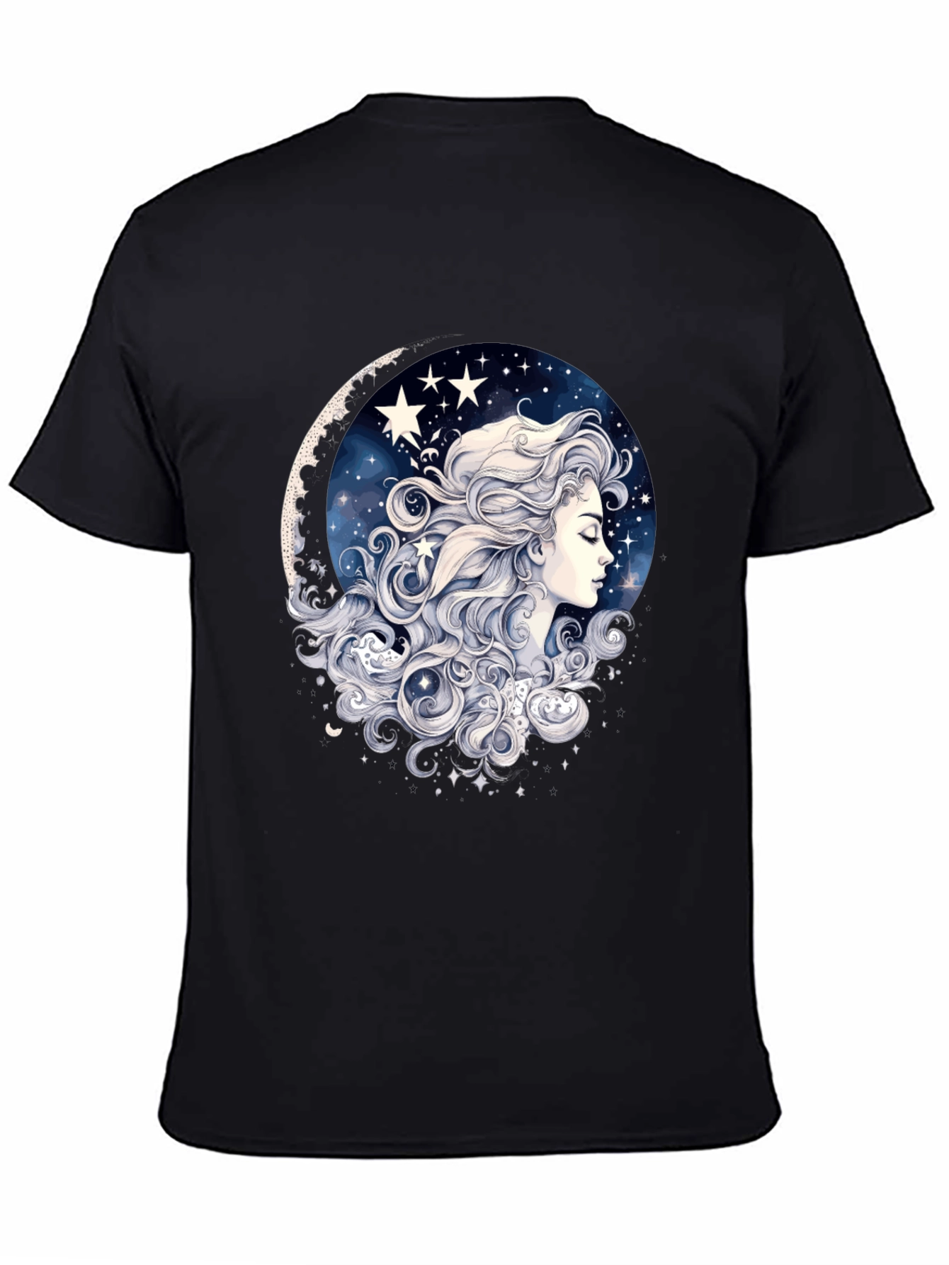Celestial Dreamer Graphic Tee - Black Cotton Comfort
