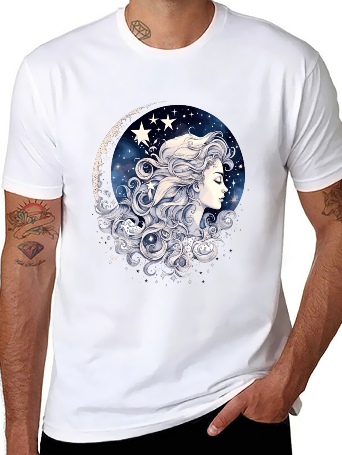 Celestial Dreamer Graphic Tee - Black Cotton Comfort