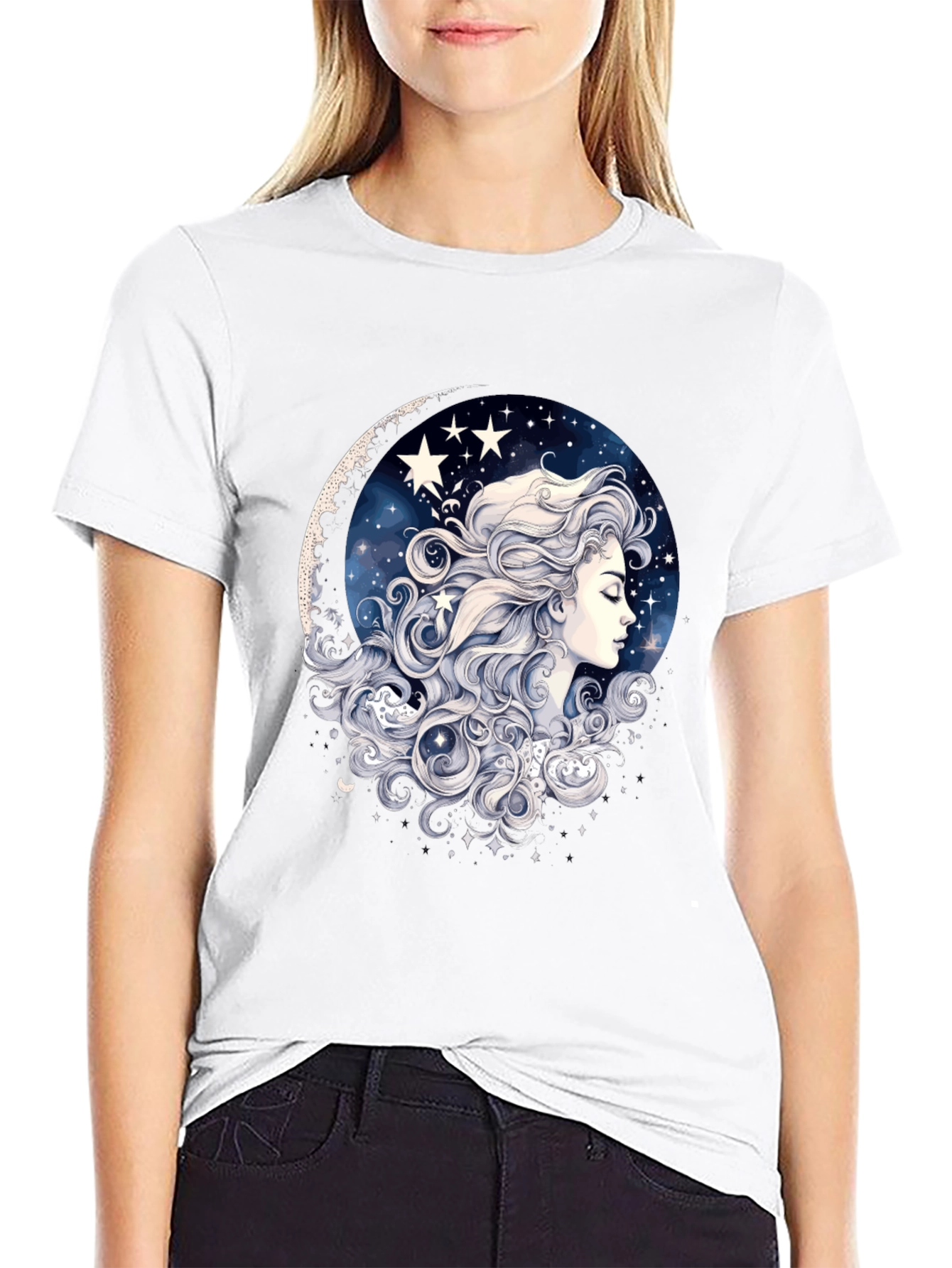 Celestial Dreamer Graphic Tee - Black Cotton Comfort