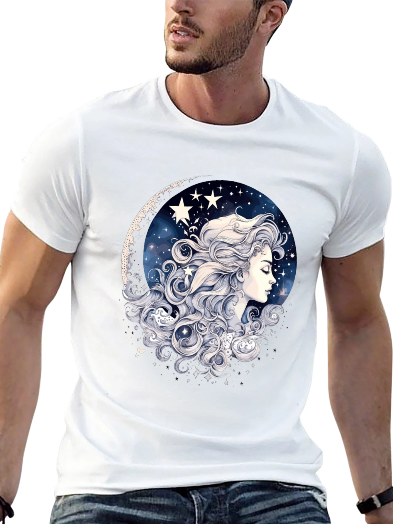 Celestial Dreamer Graphic Tee - Black Cotton Comfort