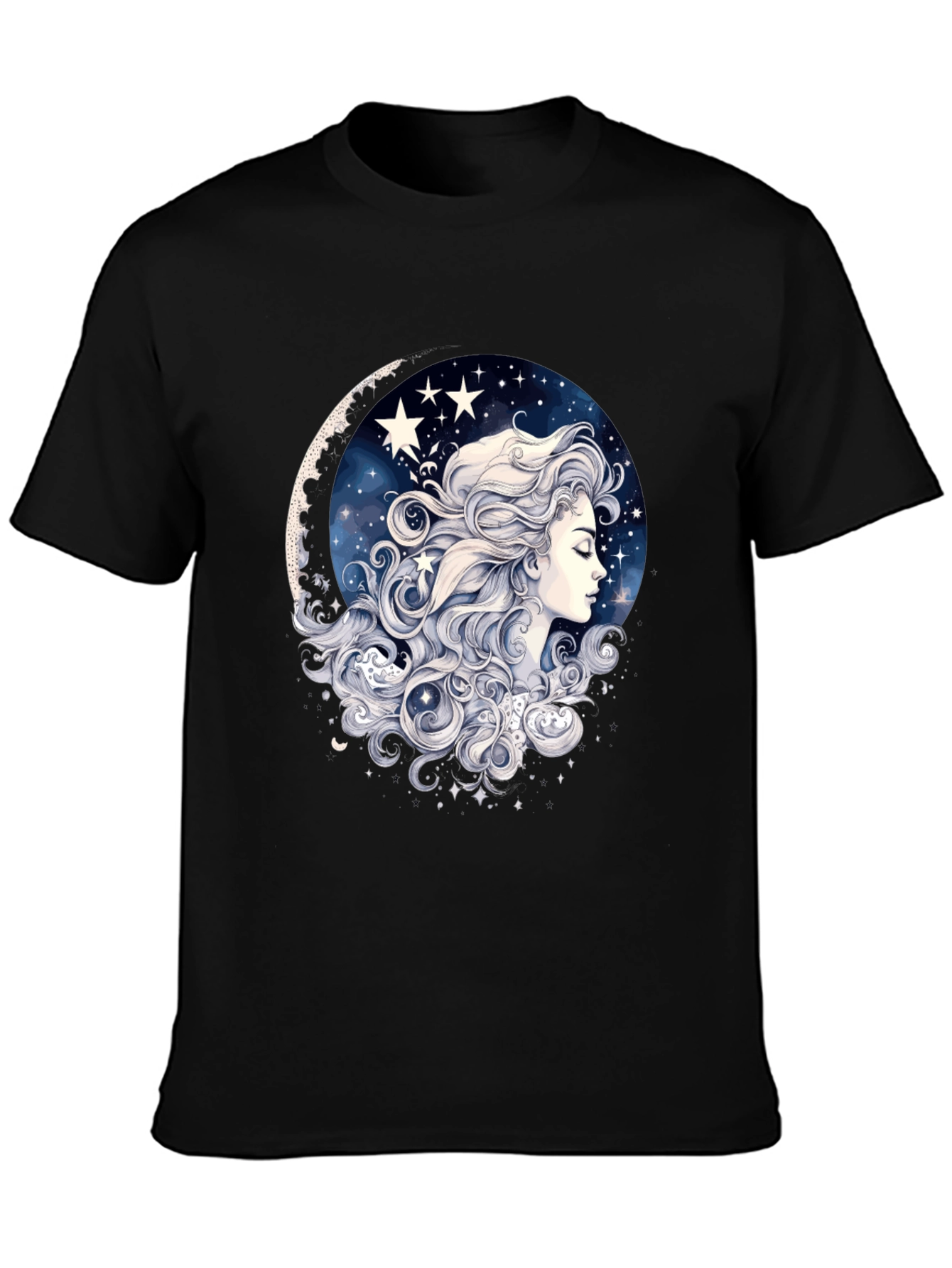 Celestial Dreamer Graphic Tee - Black Cotton Comfort