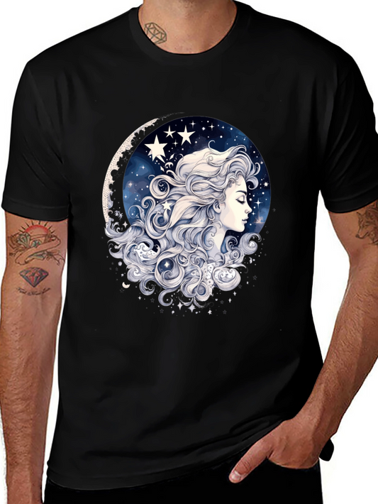 Celestial Dreamer Graphic Tee - Black Cotton Comfort