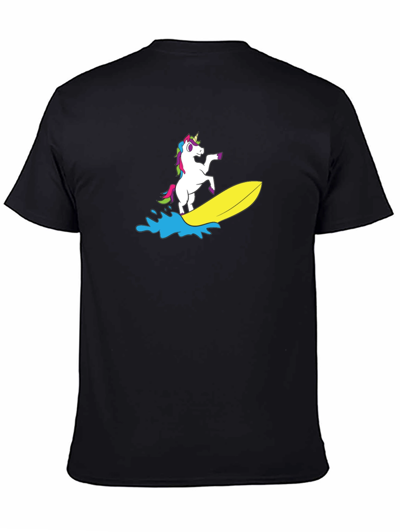 Surfing Unicorn Black T-Shirt