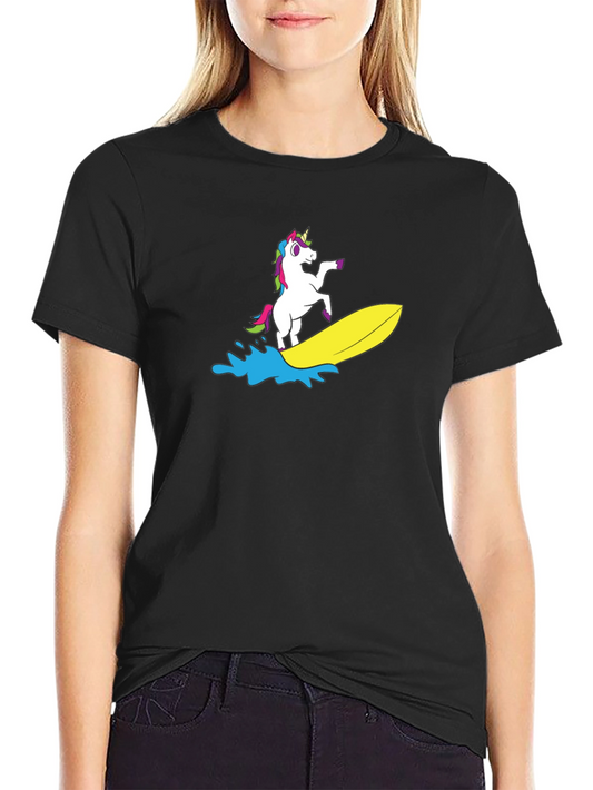 Surfing Unicorn Black T-Shirt