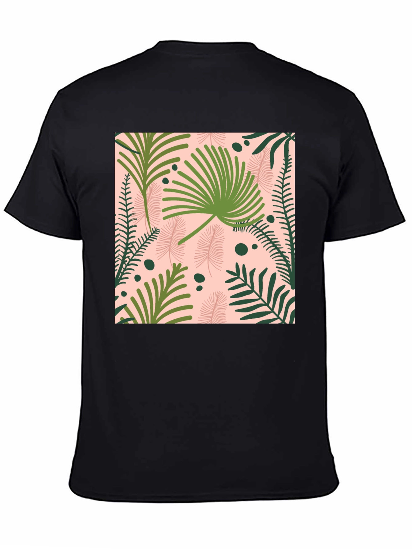 Tropical Leaves Print Black T-Shirt