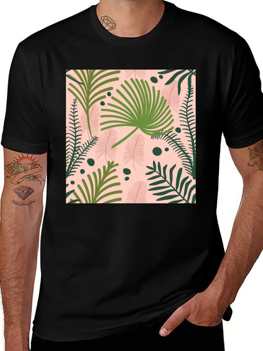 Tropical Leaves Print Black T-Shirt