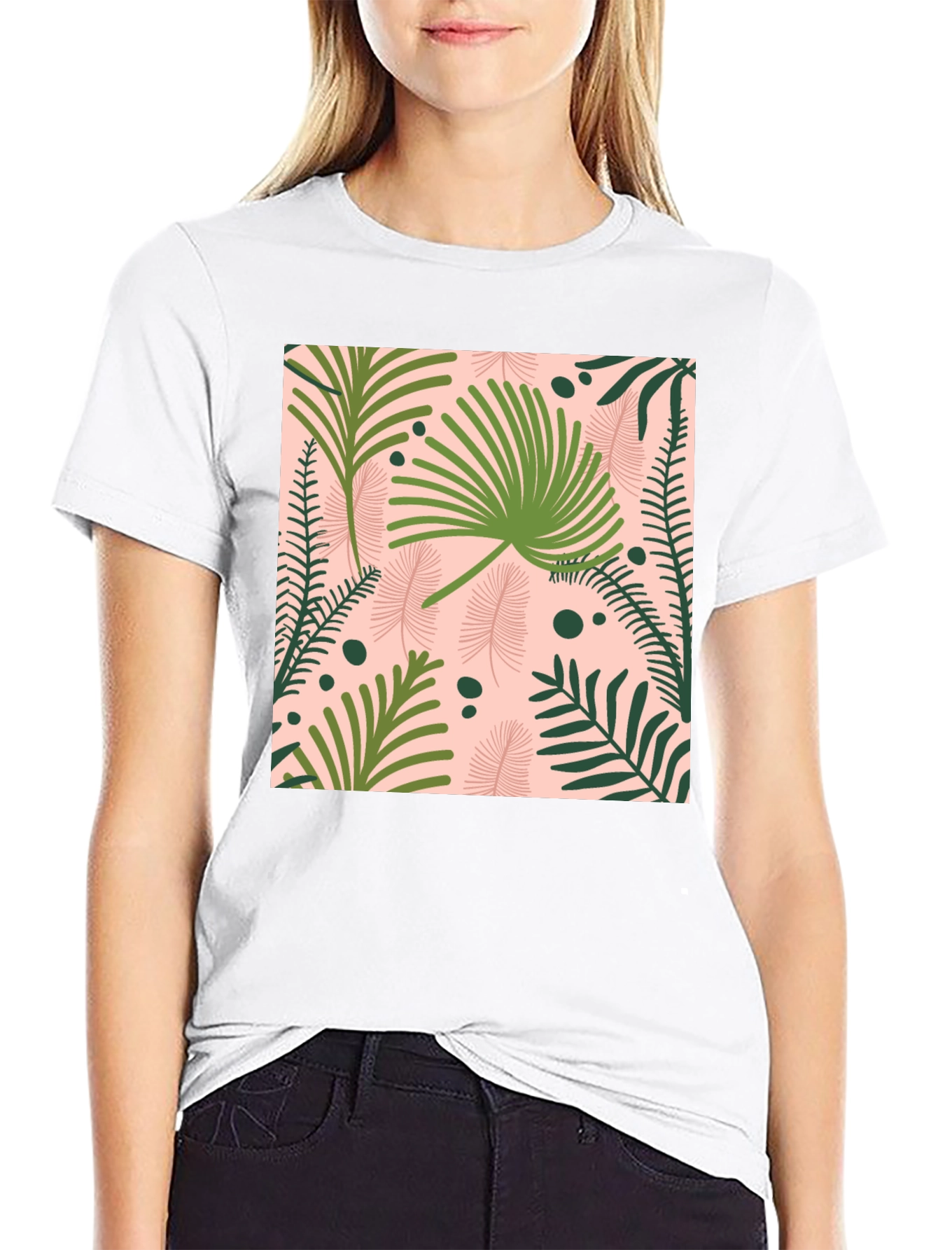 Tropical Leaves Print Black T-Shirt