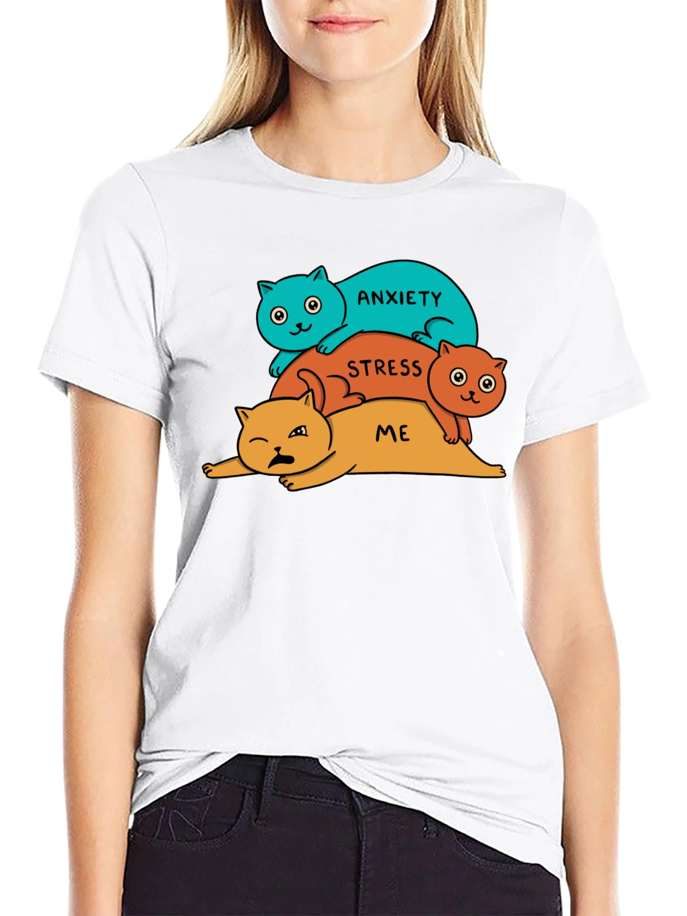 Anxiety Stress Me Cats Black T-Shirt