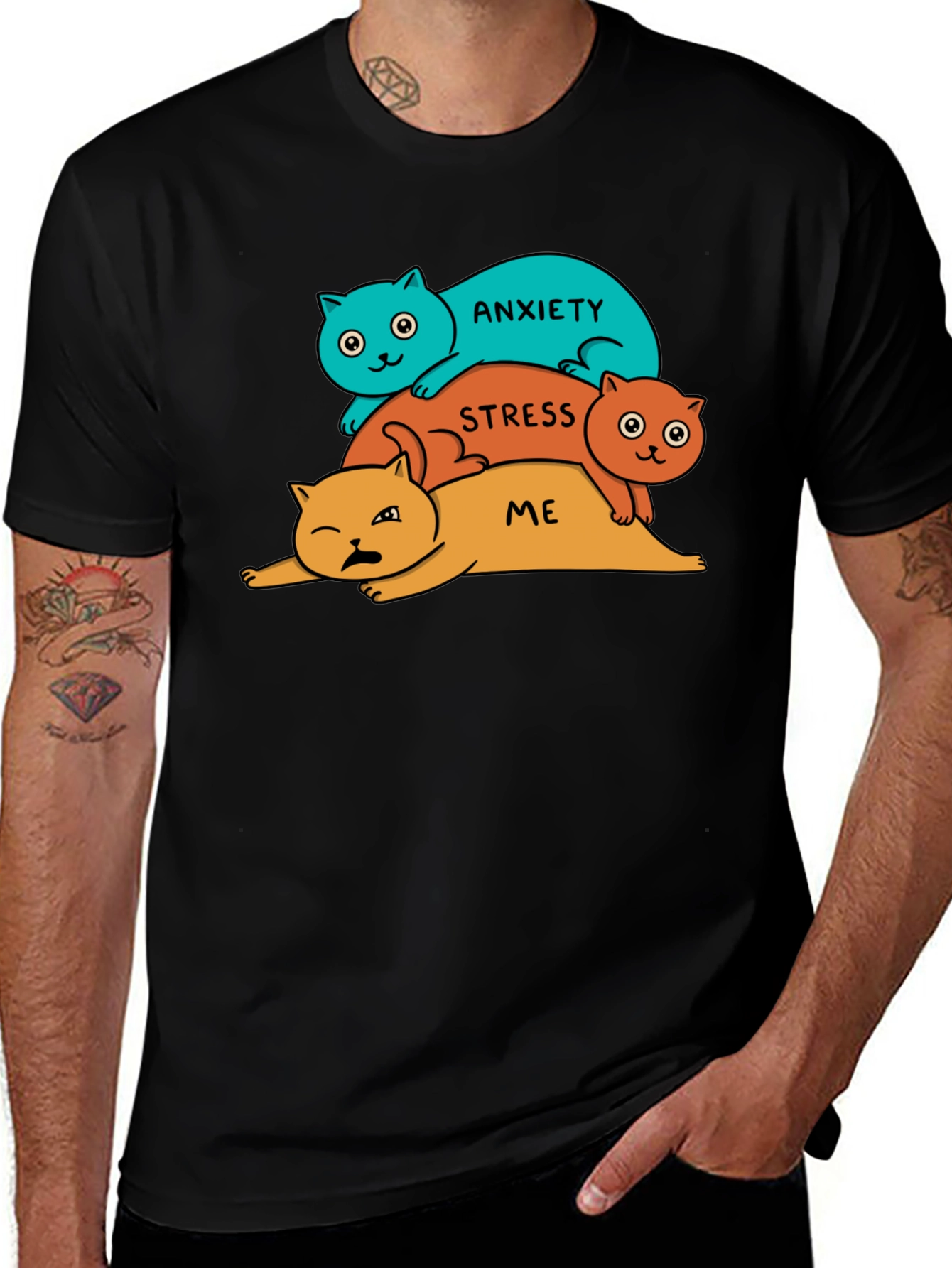 Anxiety Stress Me Cats Black T-Shirt