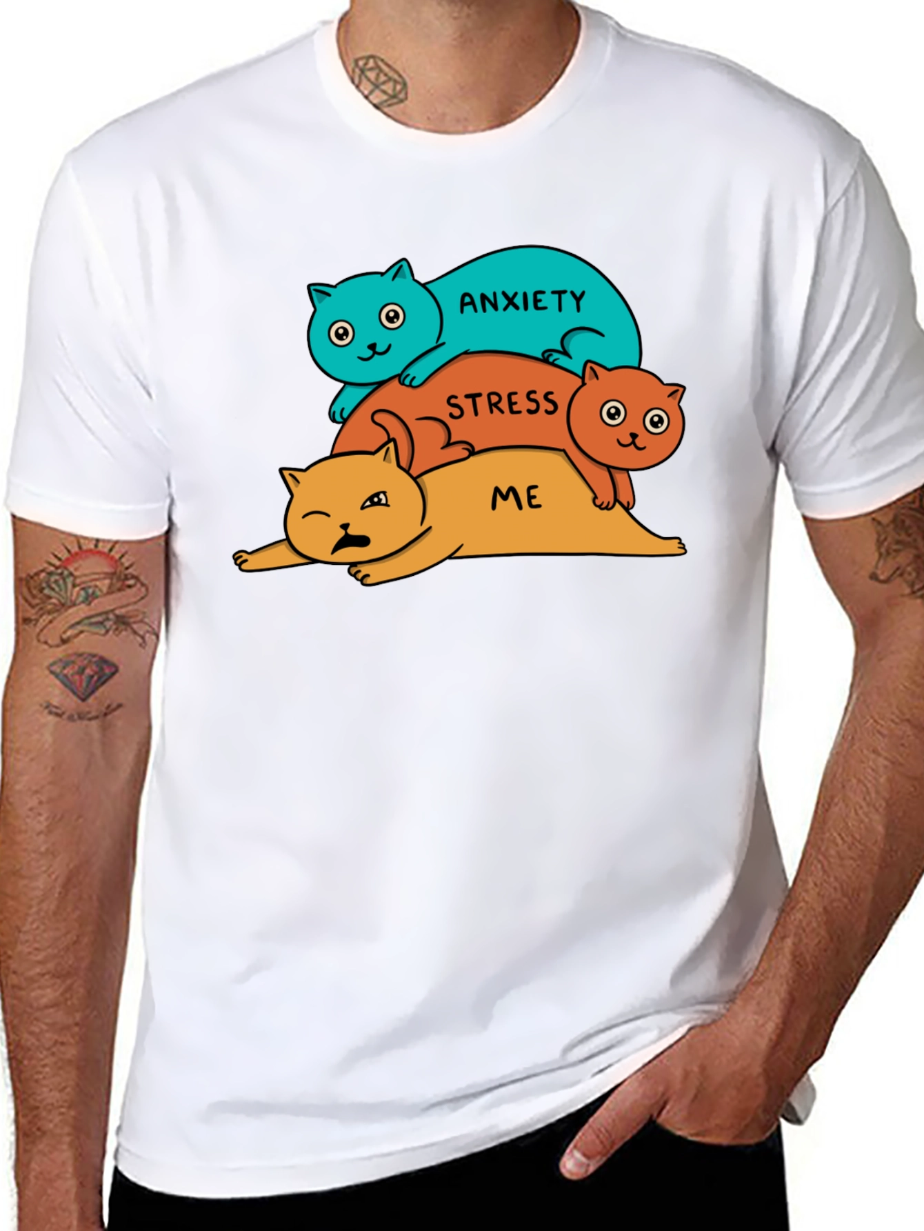 Anxiety Stress Me Cats Black T-Shirt