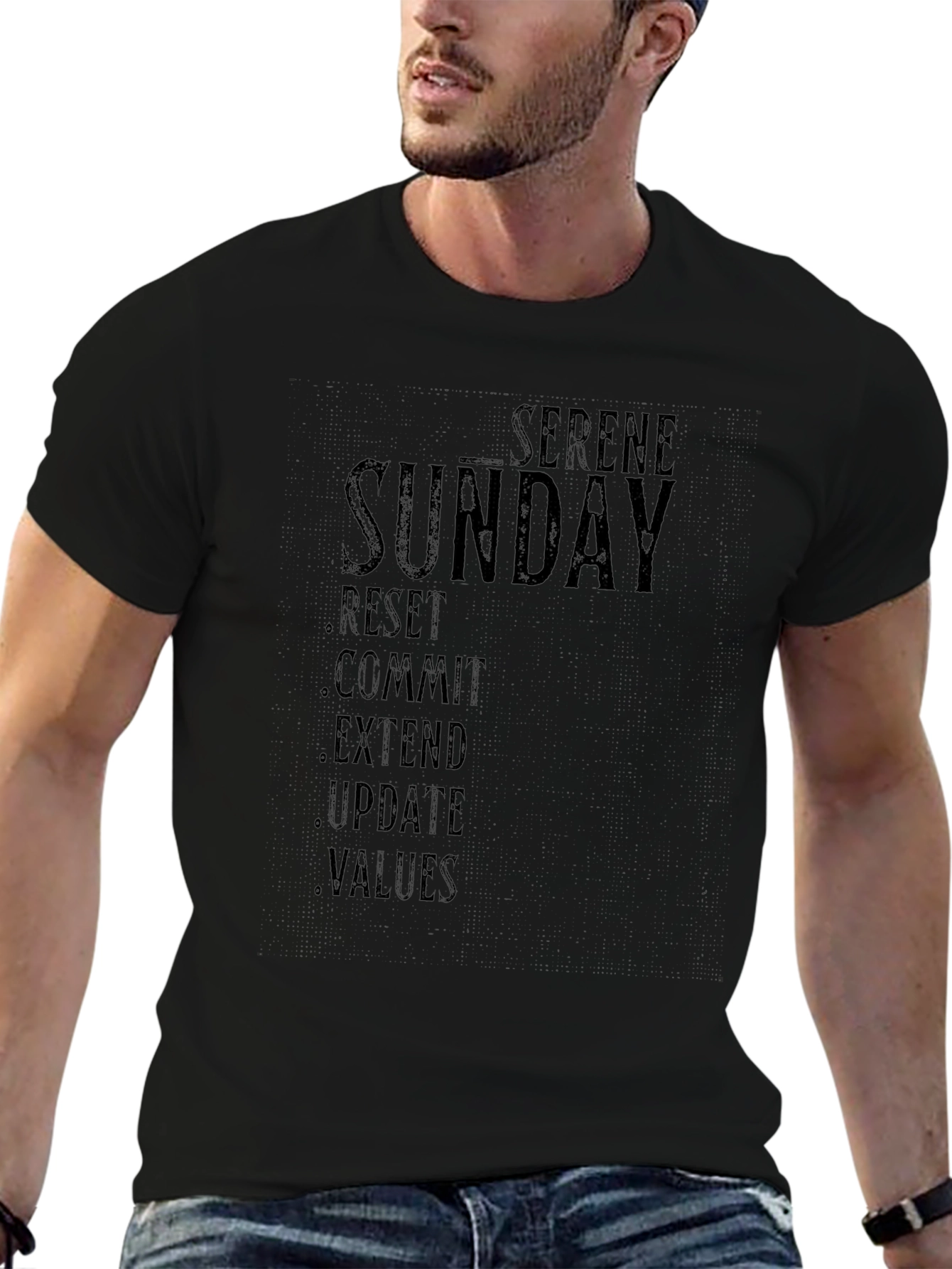 Serene Sunday Black Graphic T-Shirt