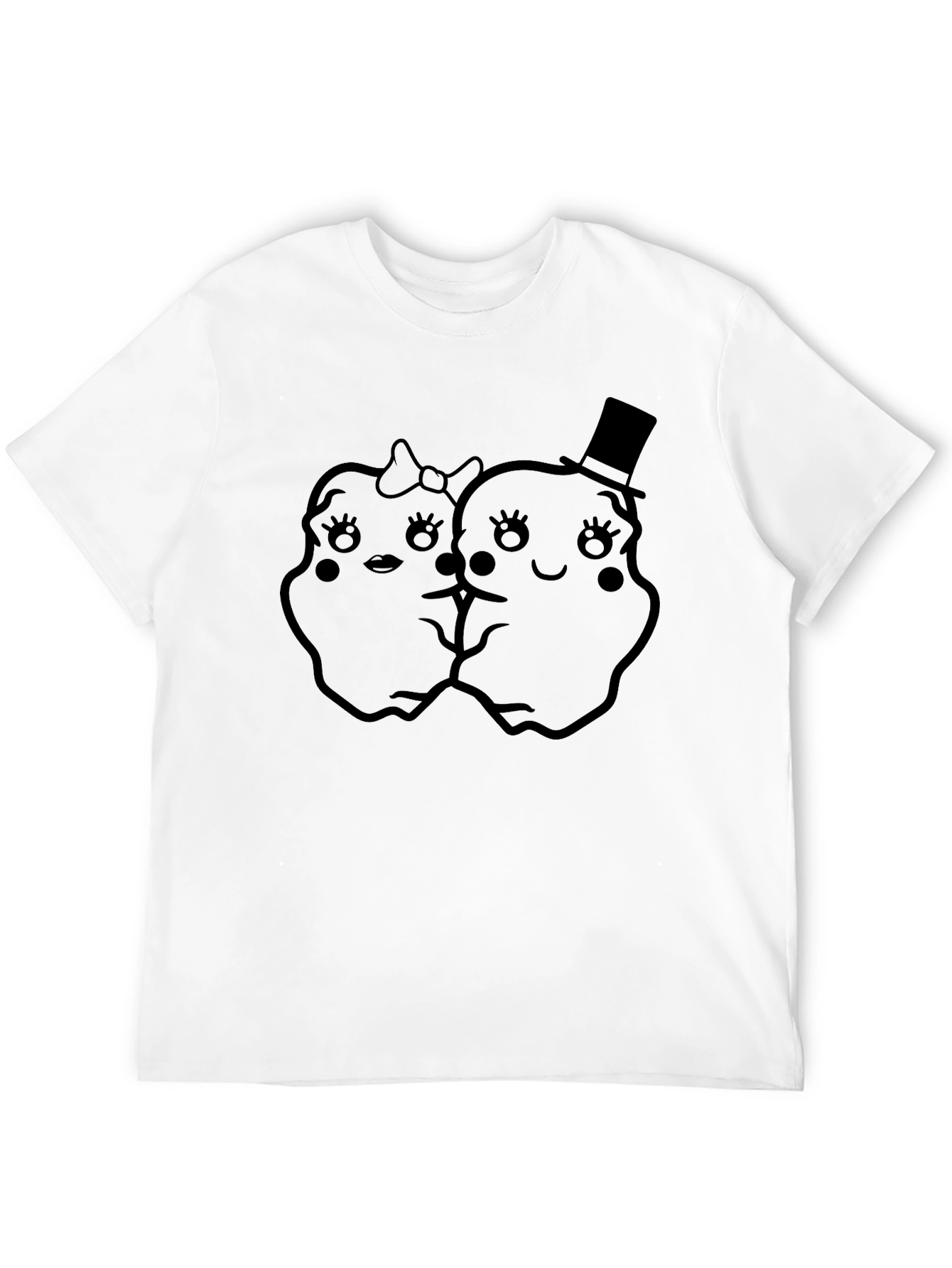 Cute Cartoon Couple Black T-Shirt