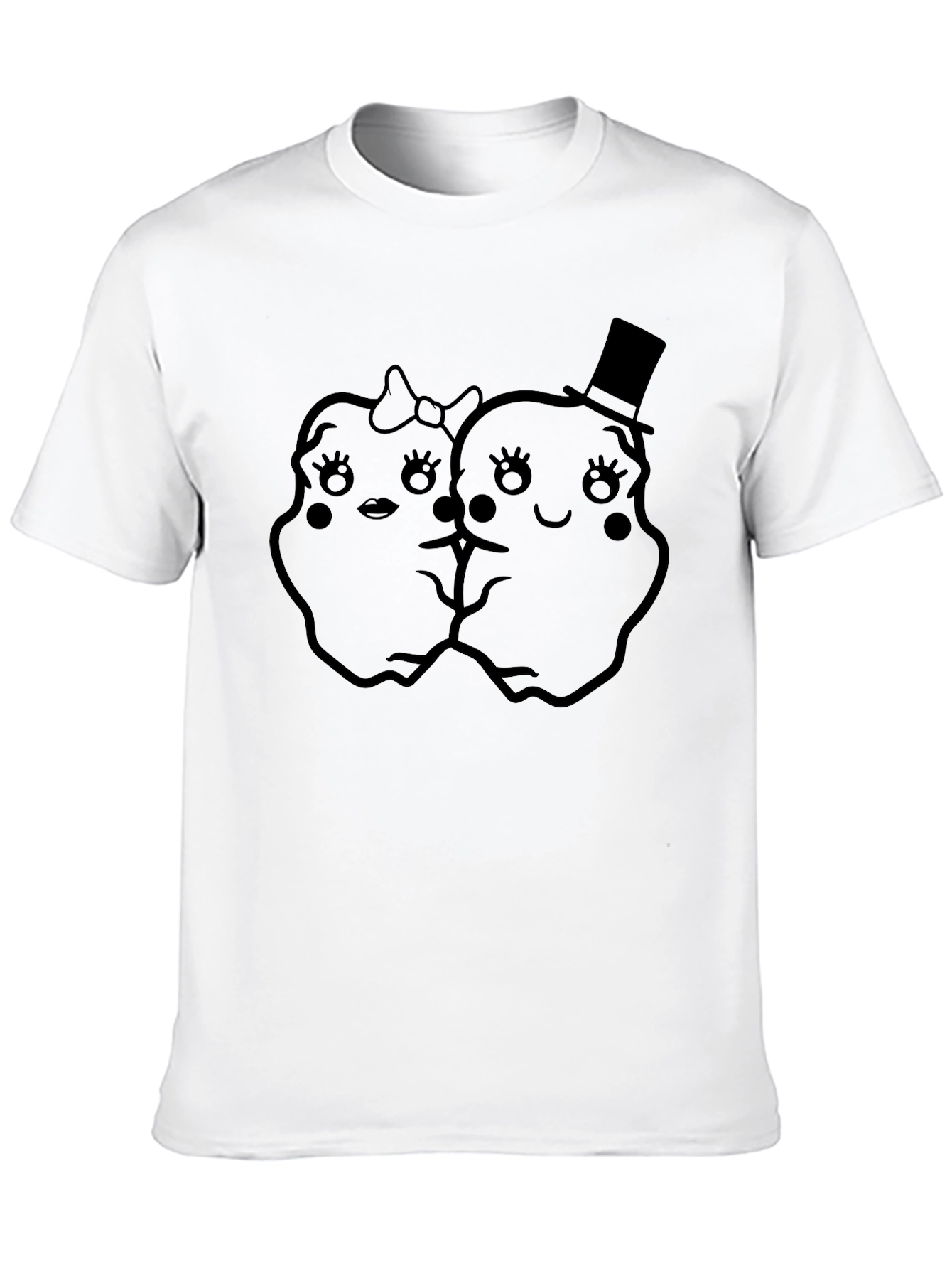 Cute Cartoon Couple Black T-Shirt