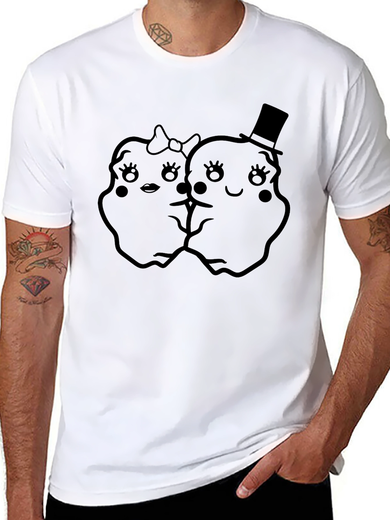 Cute Cartoon Couple Black T-Shirt