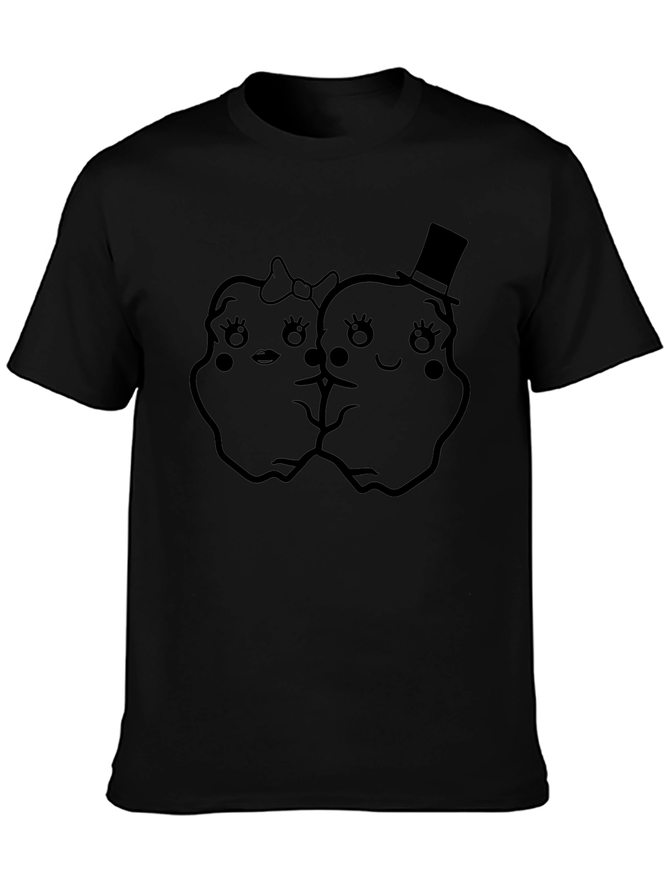 Cute Cartoon Couple Black T-Shirt