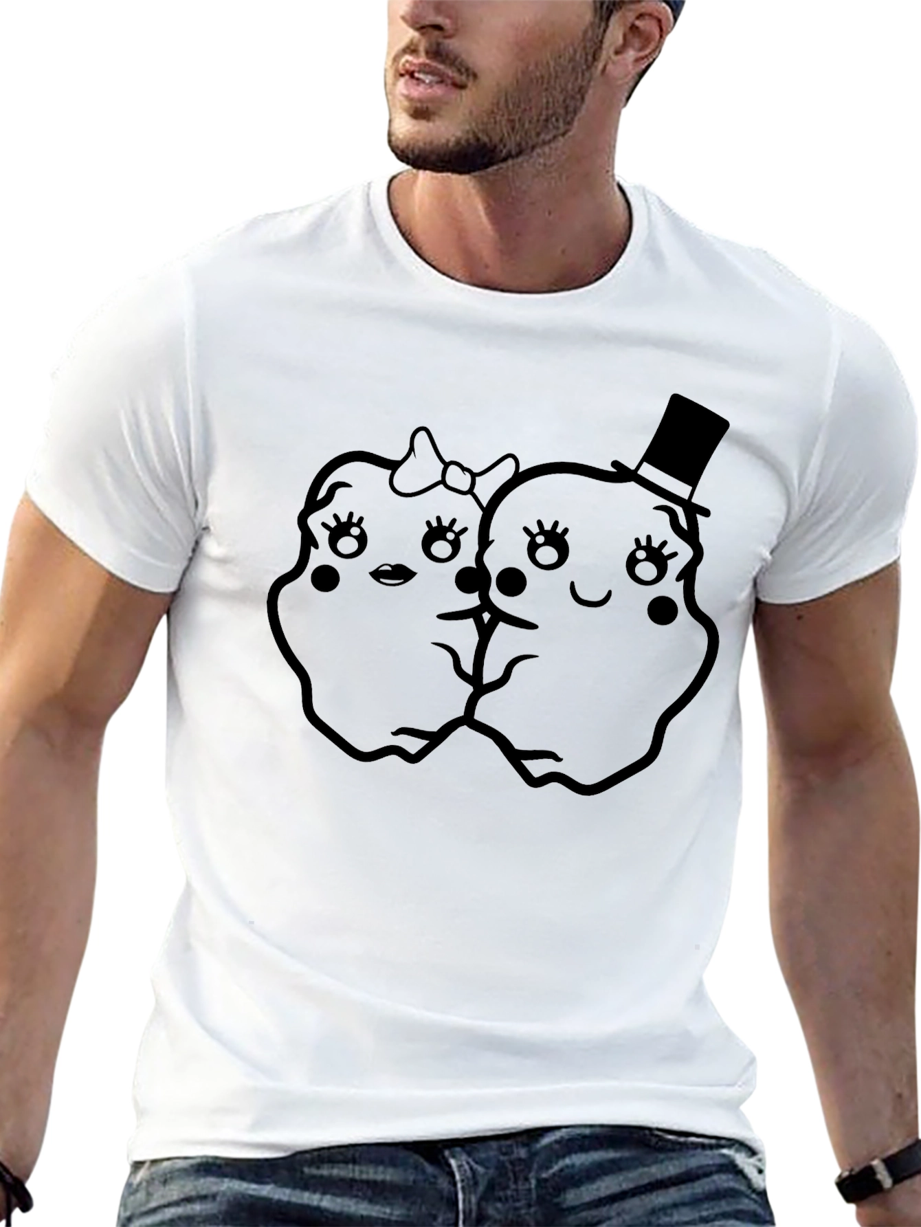 Cute Cartoon Couple Black T-Shirt