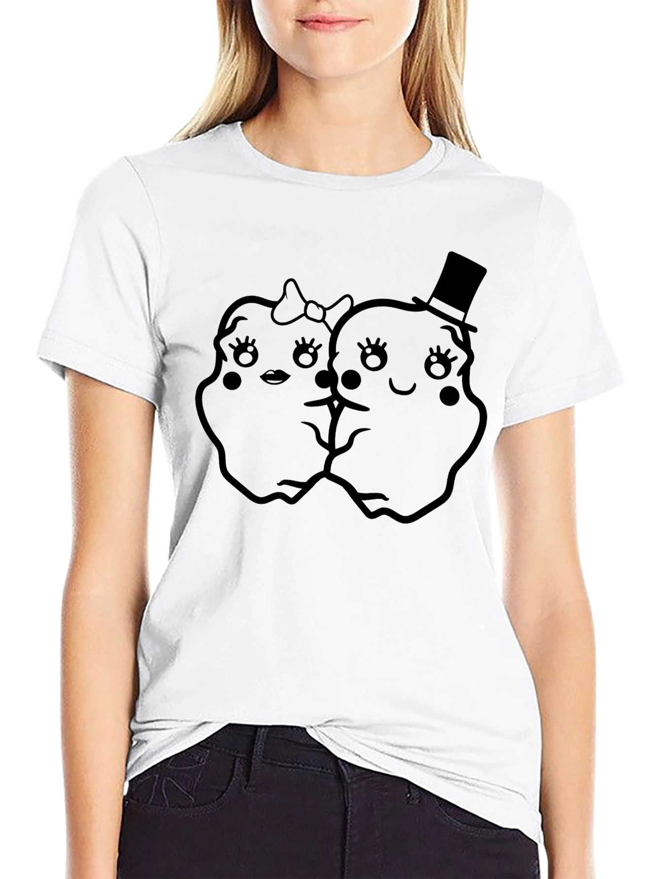 Cute Cartoon Couple Black T-Shirt