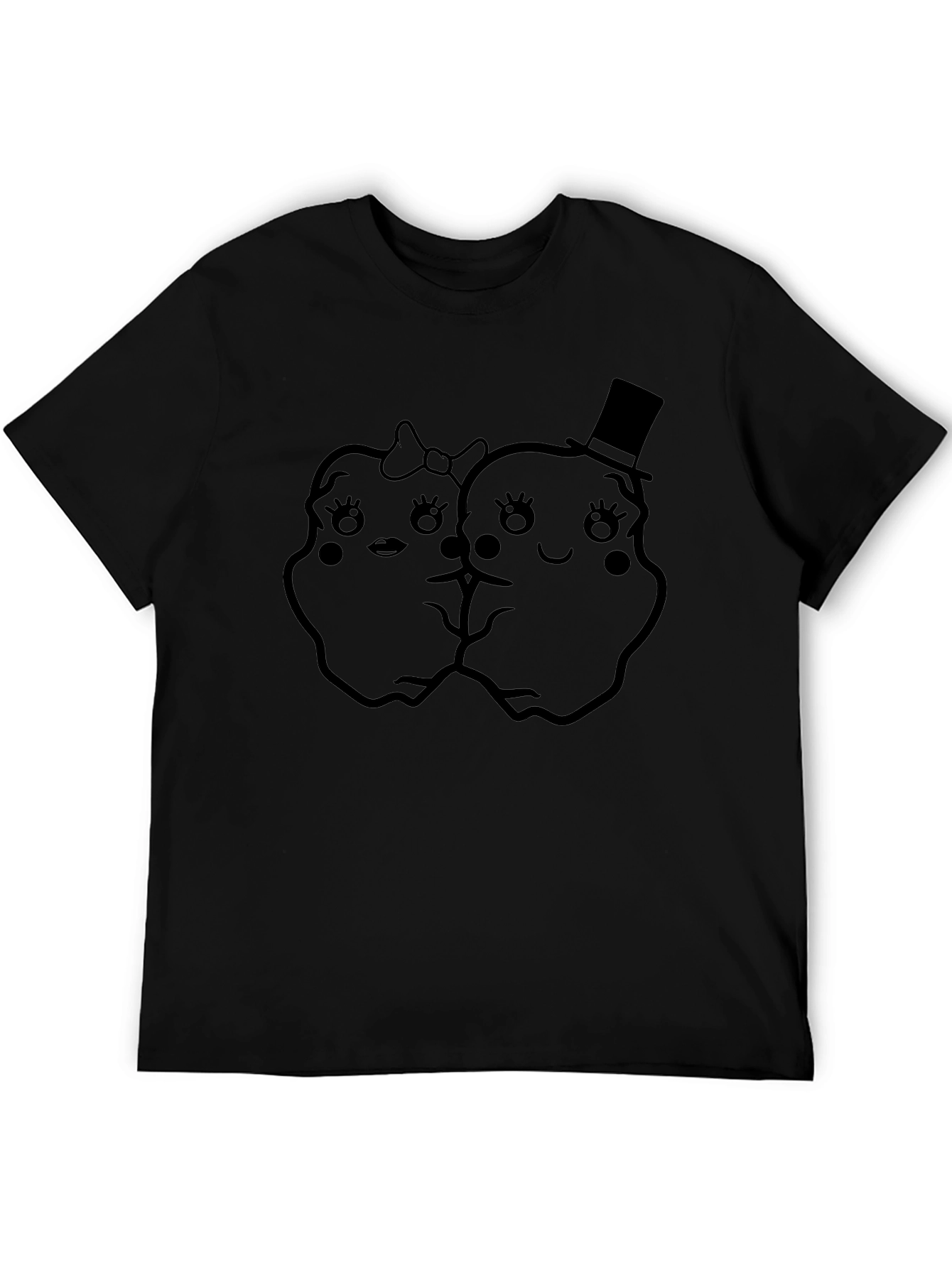 Cute Cartoon Couple Black T-Shirt