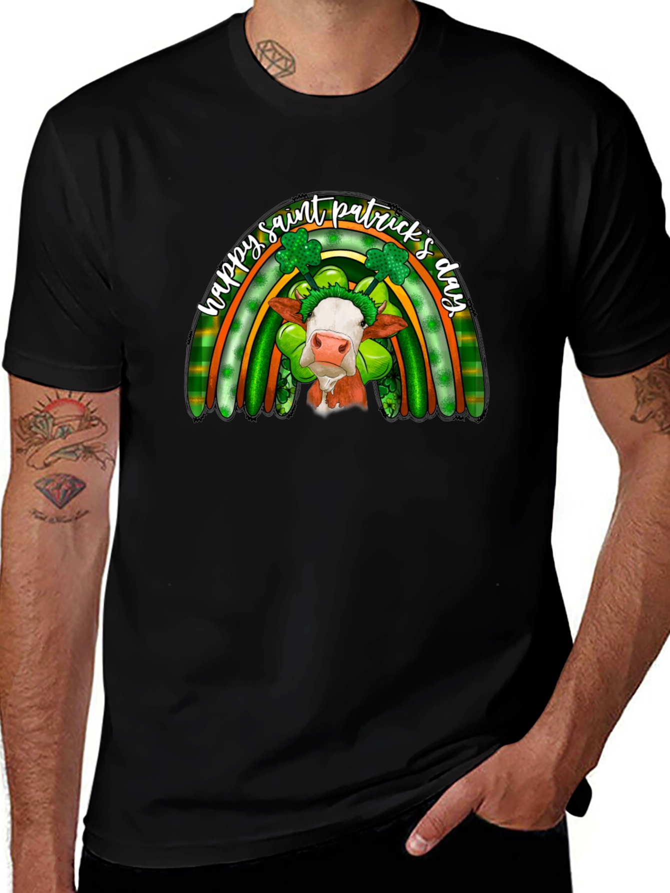 St. Patricks Day Cow Rainbow Graphic Tee