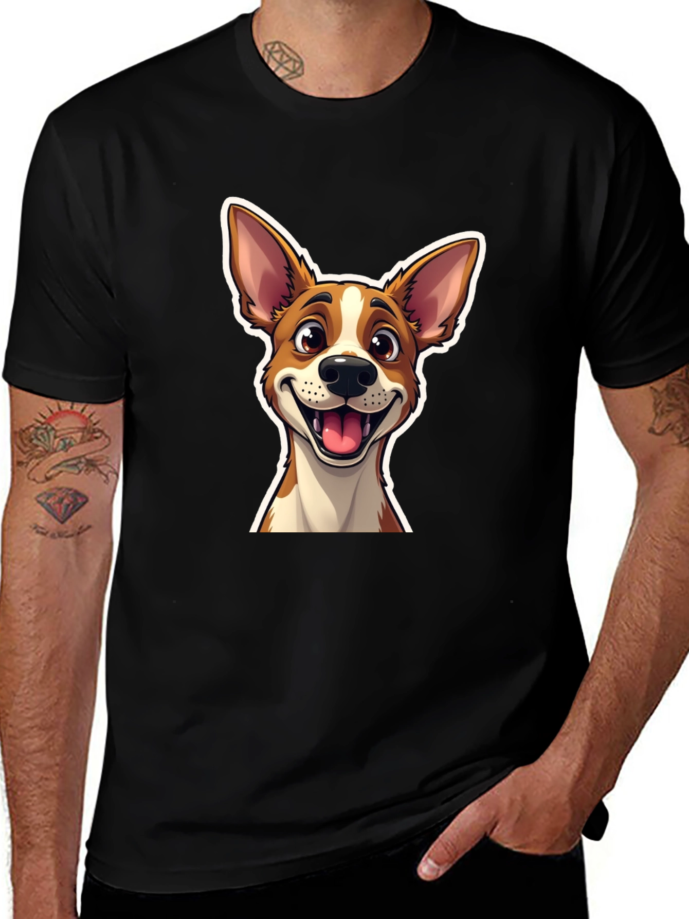 Cartoon Dog Graphic T-Shirt - Unisex Black Tee