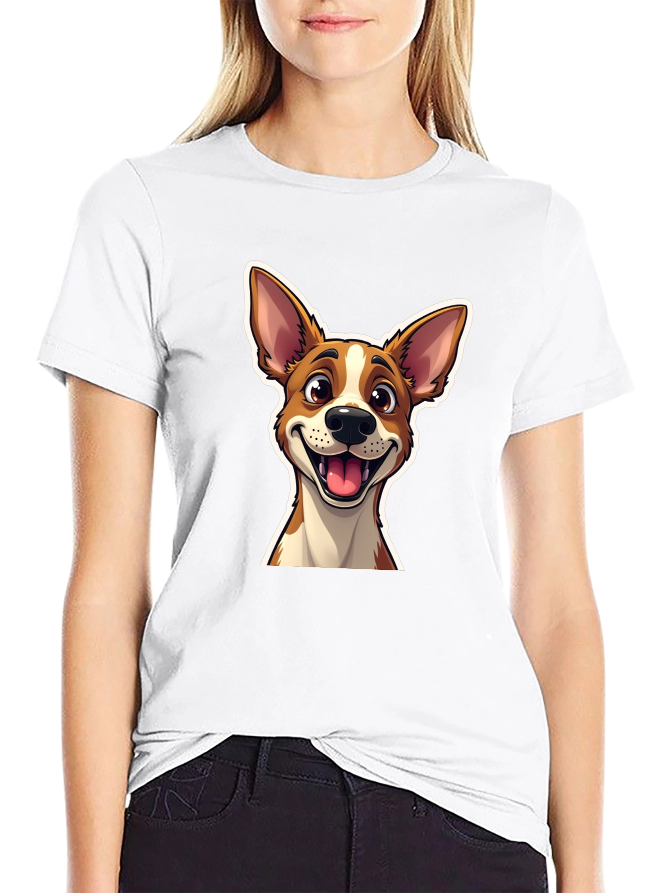Cartoon Dog Graphic T-Shirt - Unisex Black Tee