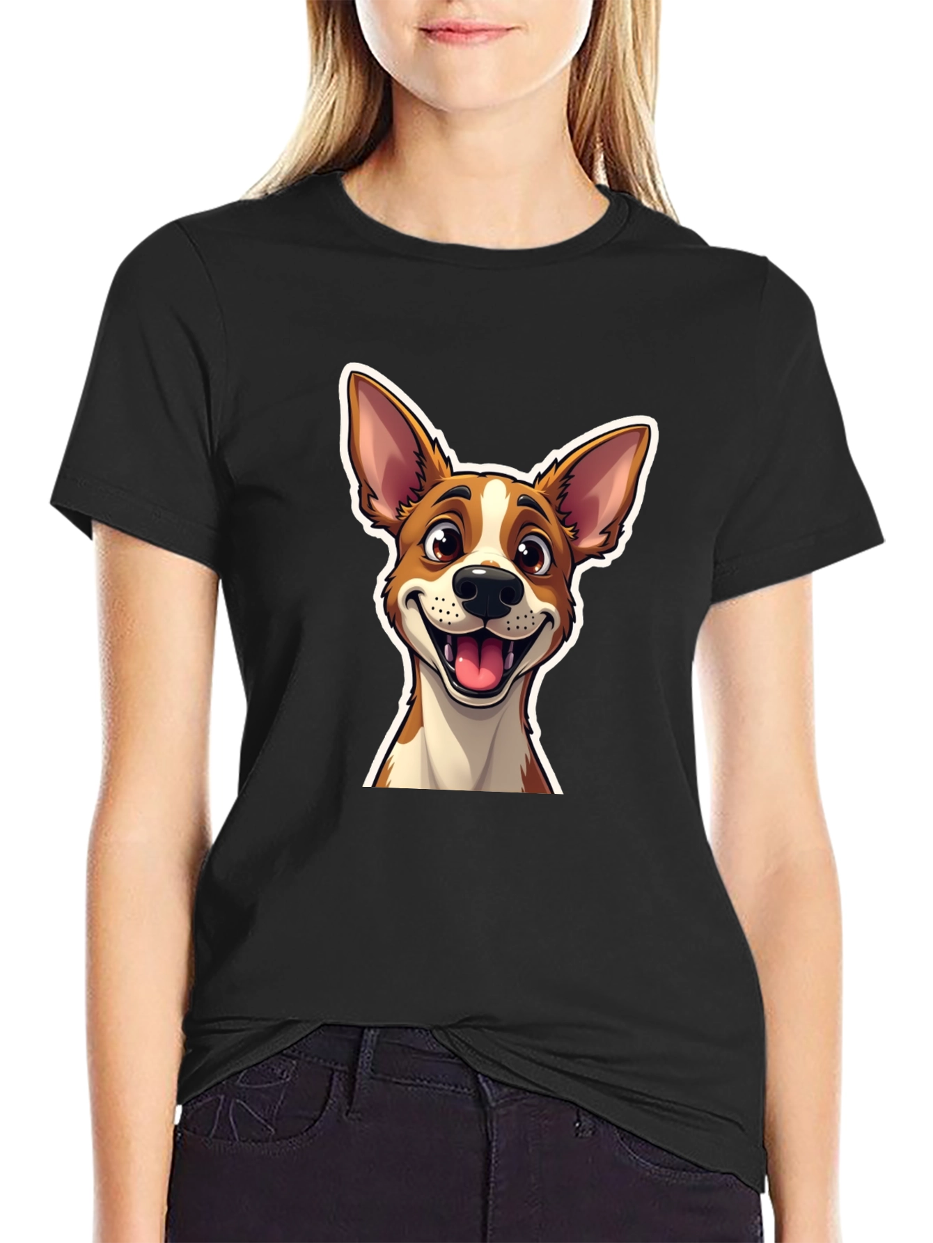 Cartoon Dog Graphic T-Shirt - Unisex Black Tee