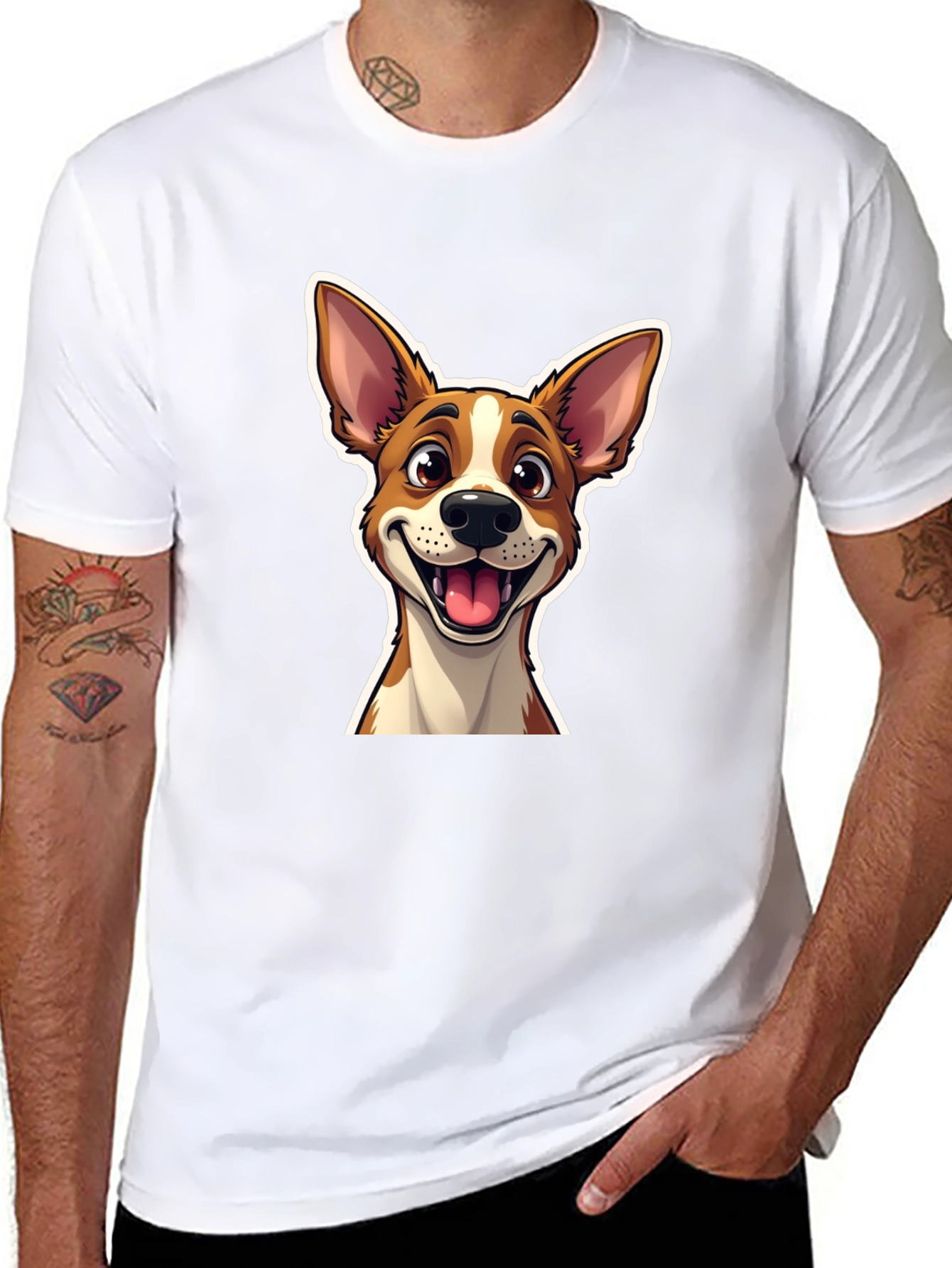Cartoon Dog Graphic T-Shirt - Unisex Black Tee