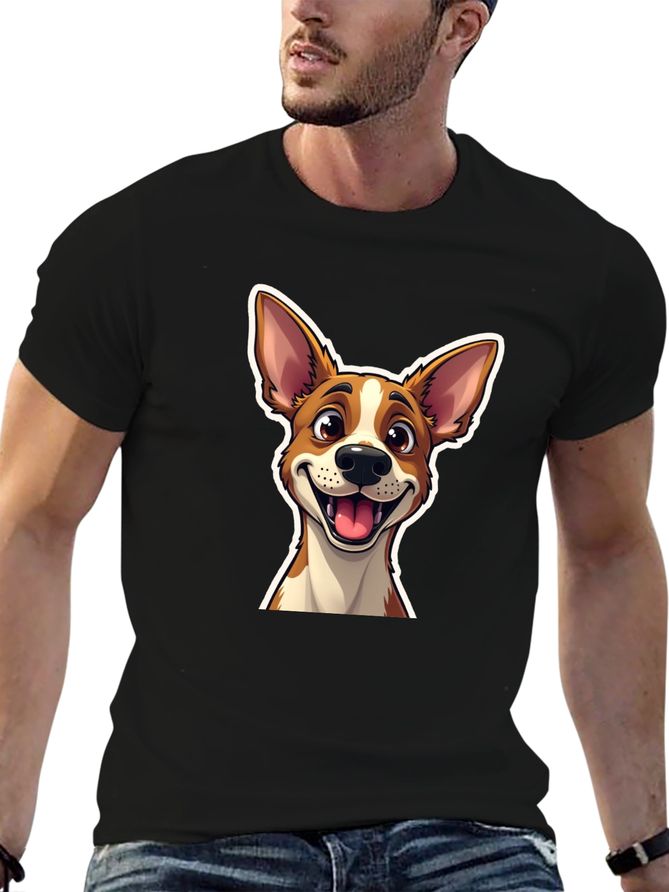 Cartoon Dog Graphic T-Shirt - Unisex Black Tee