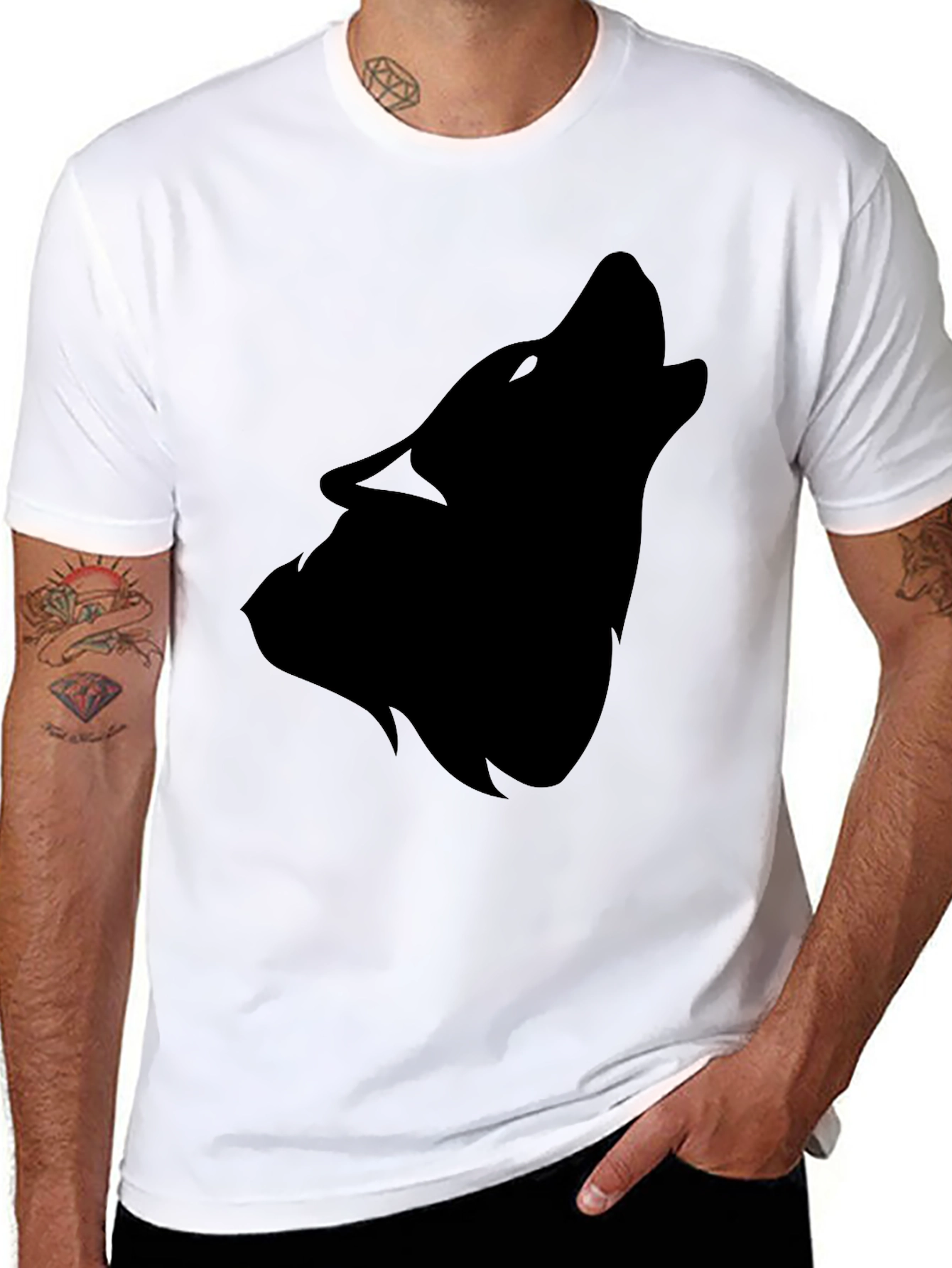 Black Wolf Silhouette T-Shirt - Mens Fashion