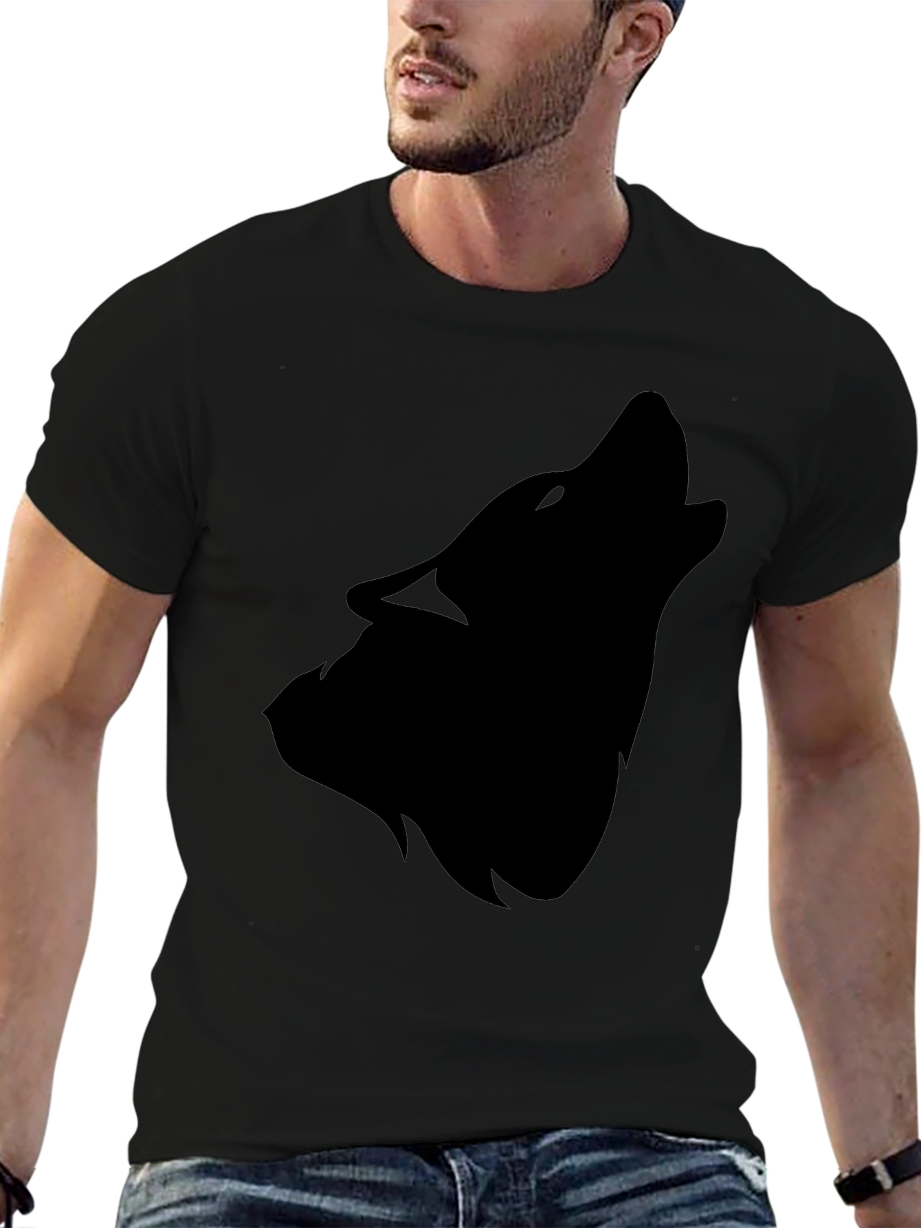 Black Wolf Silhouette T-Shirt - Mens Fashion