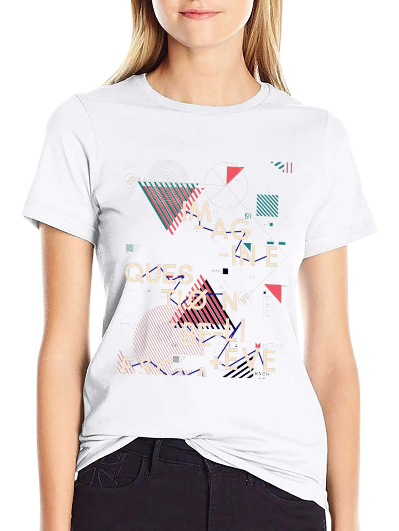 Abstract Graphic Print Tee - Imagine Question Believe