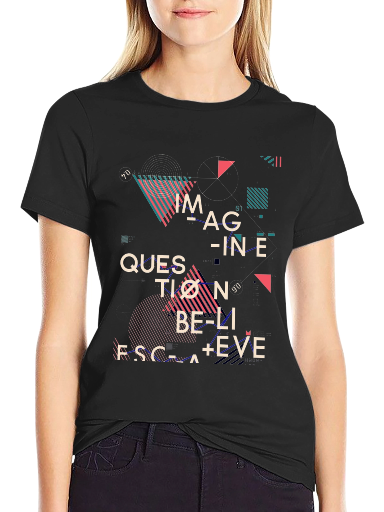 Abstract Graphic Print Tee - Imagine Question Believe