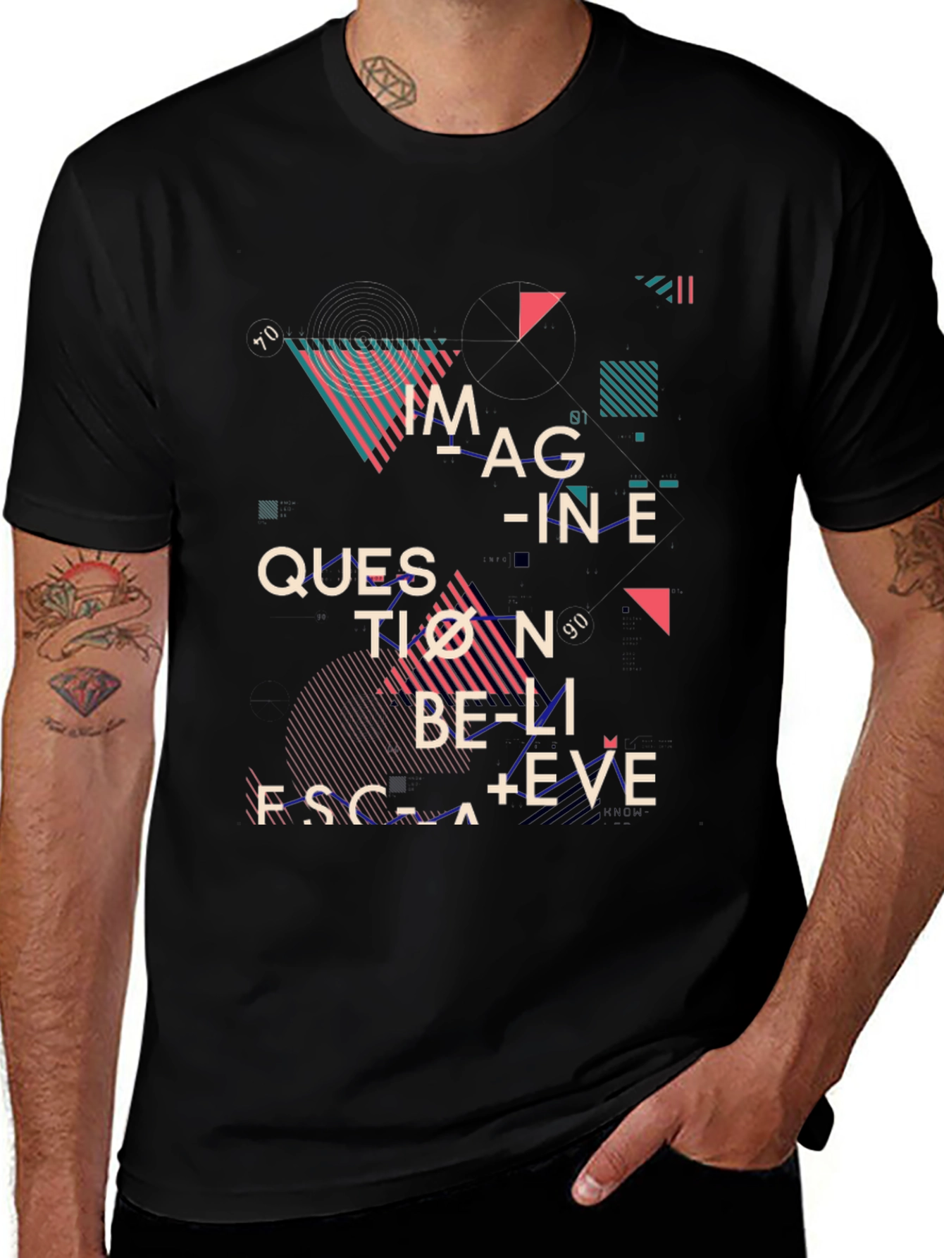 Abstract Graphic Print Tee - Imagine Question Believe