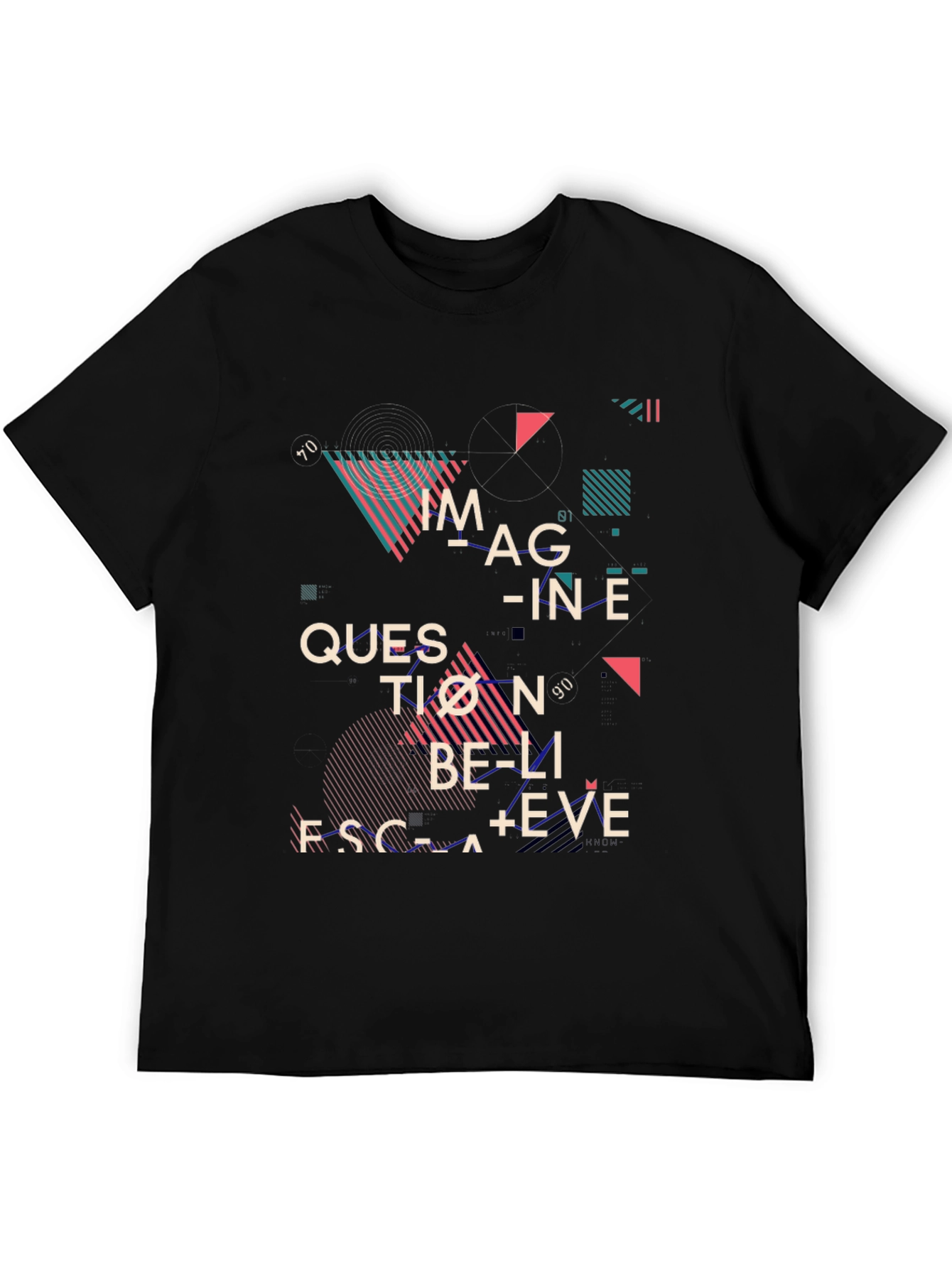 Abstract Graphic Print Tee - Imagine Question Believe