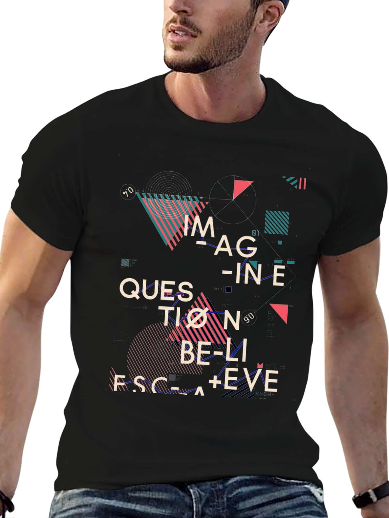 Abstract Graphic Print Tee - Imagine Question Believe