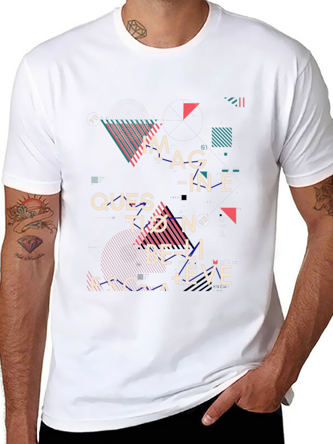 Abstract Graphic Print Tee - Imagine Question Believe