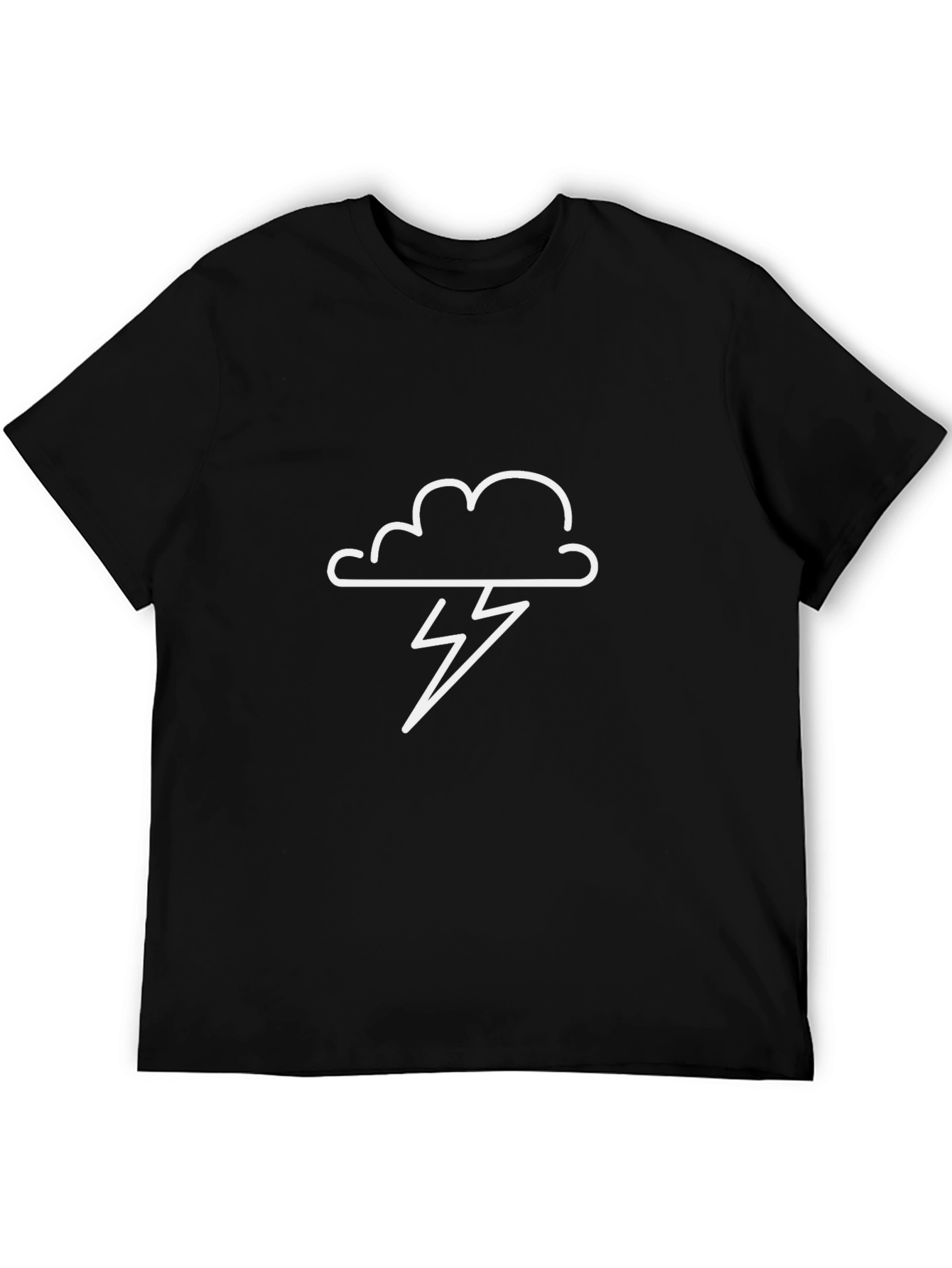 Black T-Shirt with Cloud and Lightning Bolt Graphic