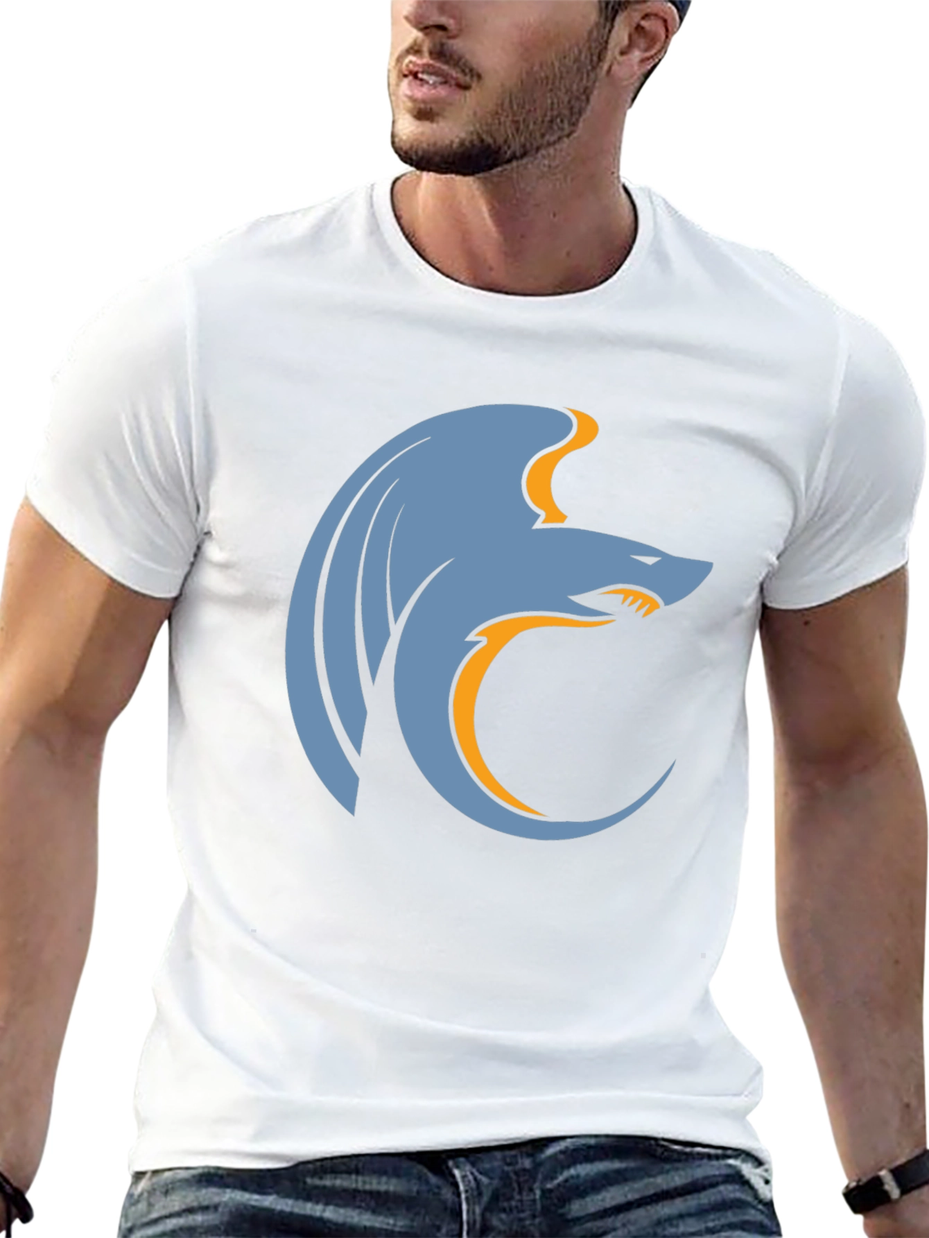 Stylized Wolf Graphic Tee - Modern Mens Black T-Shirt