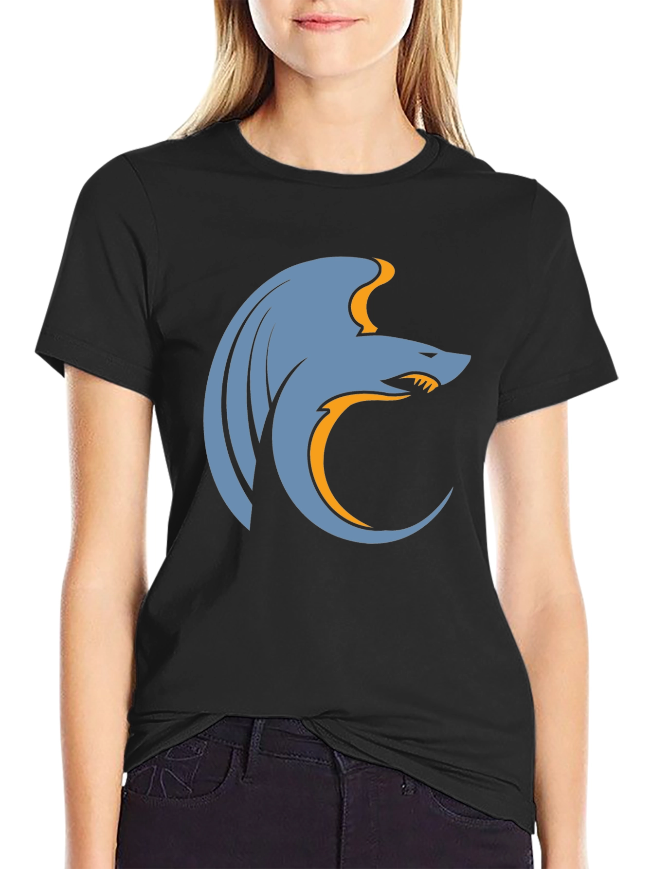Stylized Wolf Graphic Tee - Modern Mens Black T-Shirt