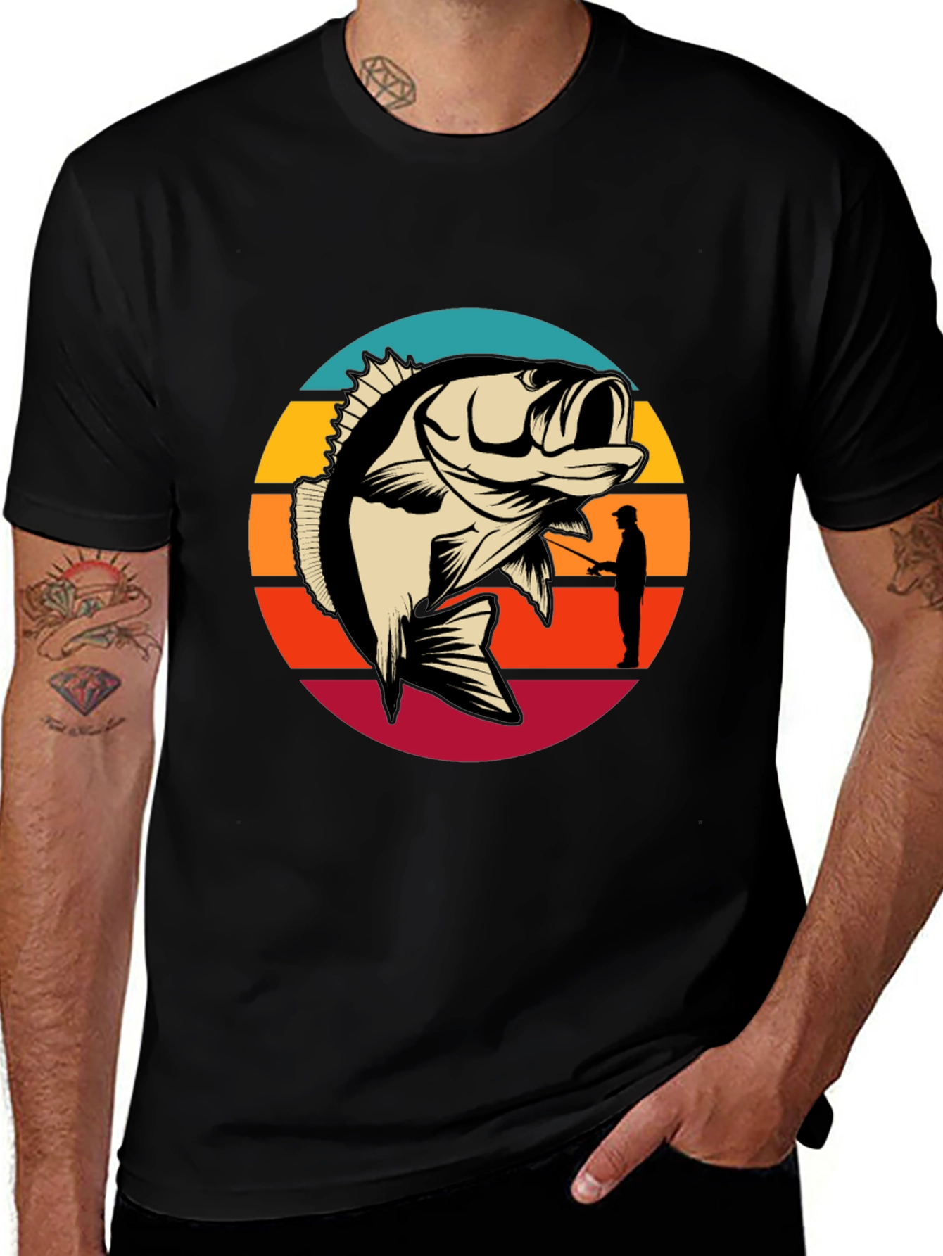 Bass Fishing Sunset Graphic T-Shirt