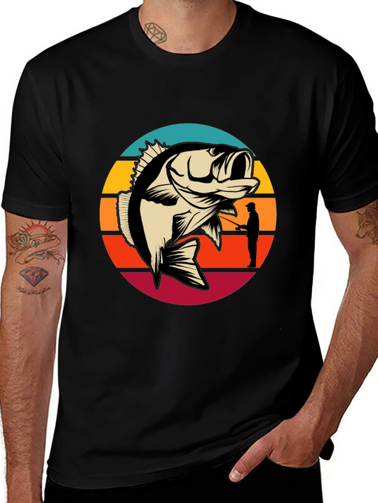 Bass Fishing Sunset Graphic T-Shirt