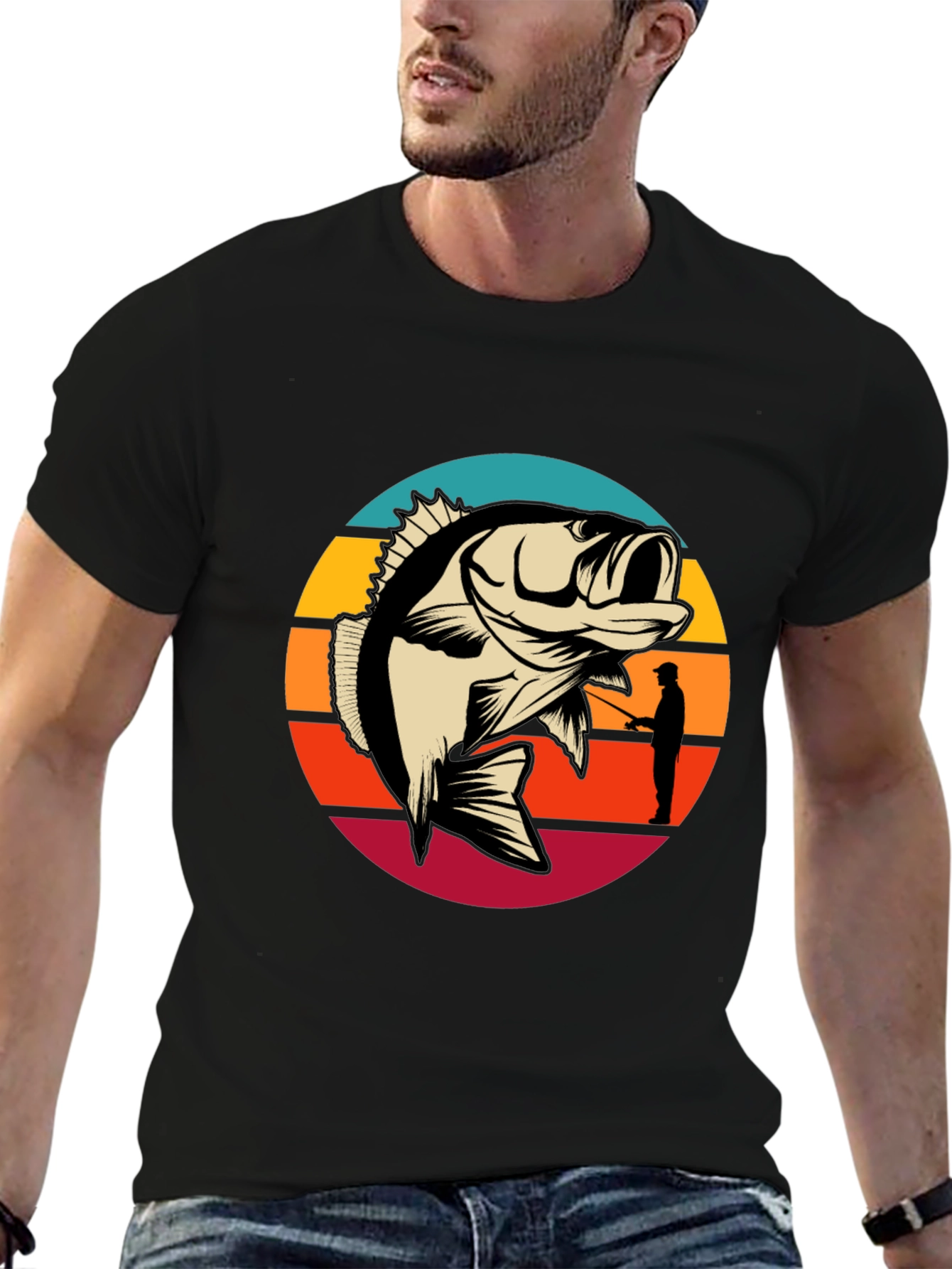 Bass Fishing Sunset Graphic T-Shirt