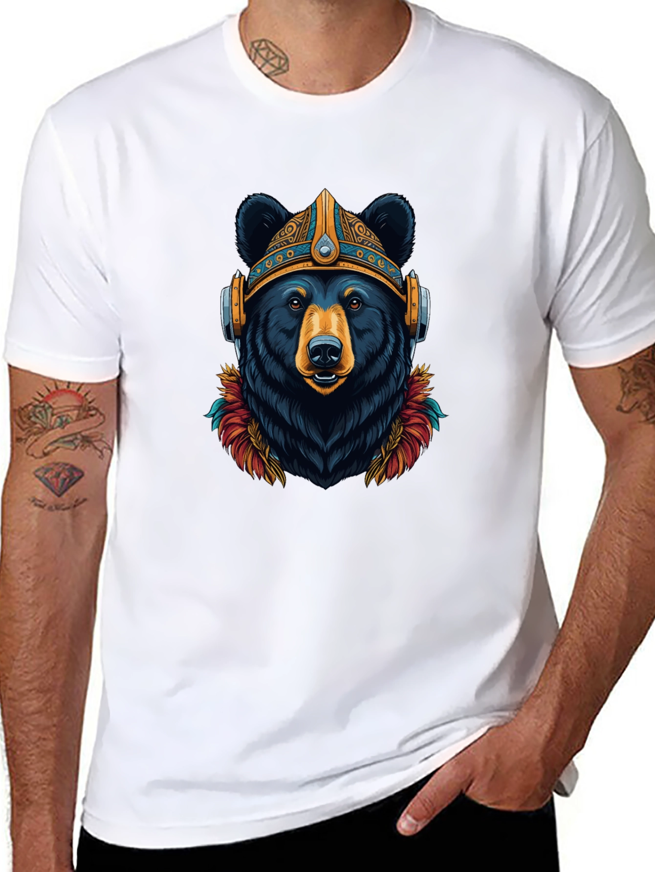 Bear Viking Helmet Headphones Graphic Tee