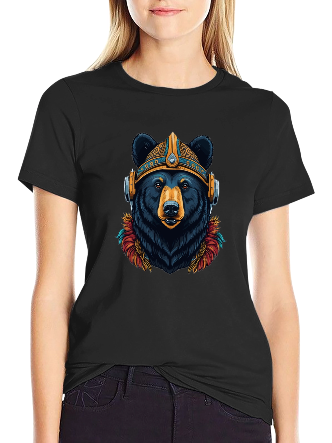 Bear Viking Helmet Headphones Graphic Tee