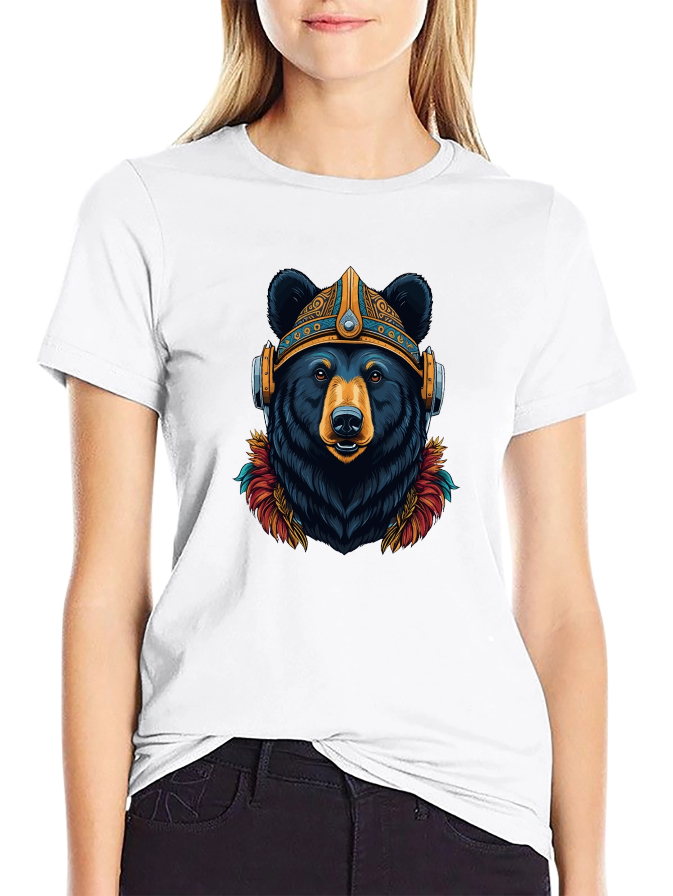 Bear Viking Helmet Headphones Graphic Tee