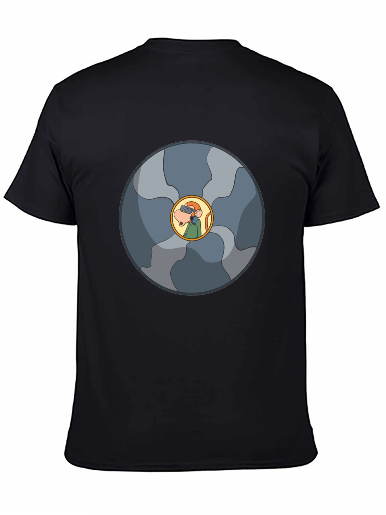 Abstract Cartoon Circle Design Black T-Shirt