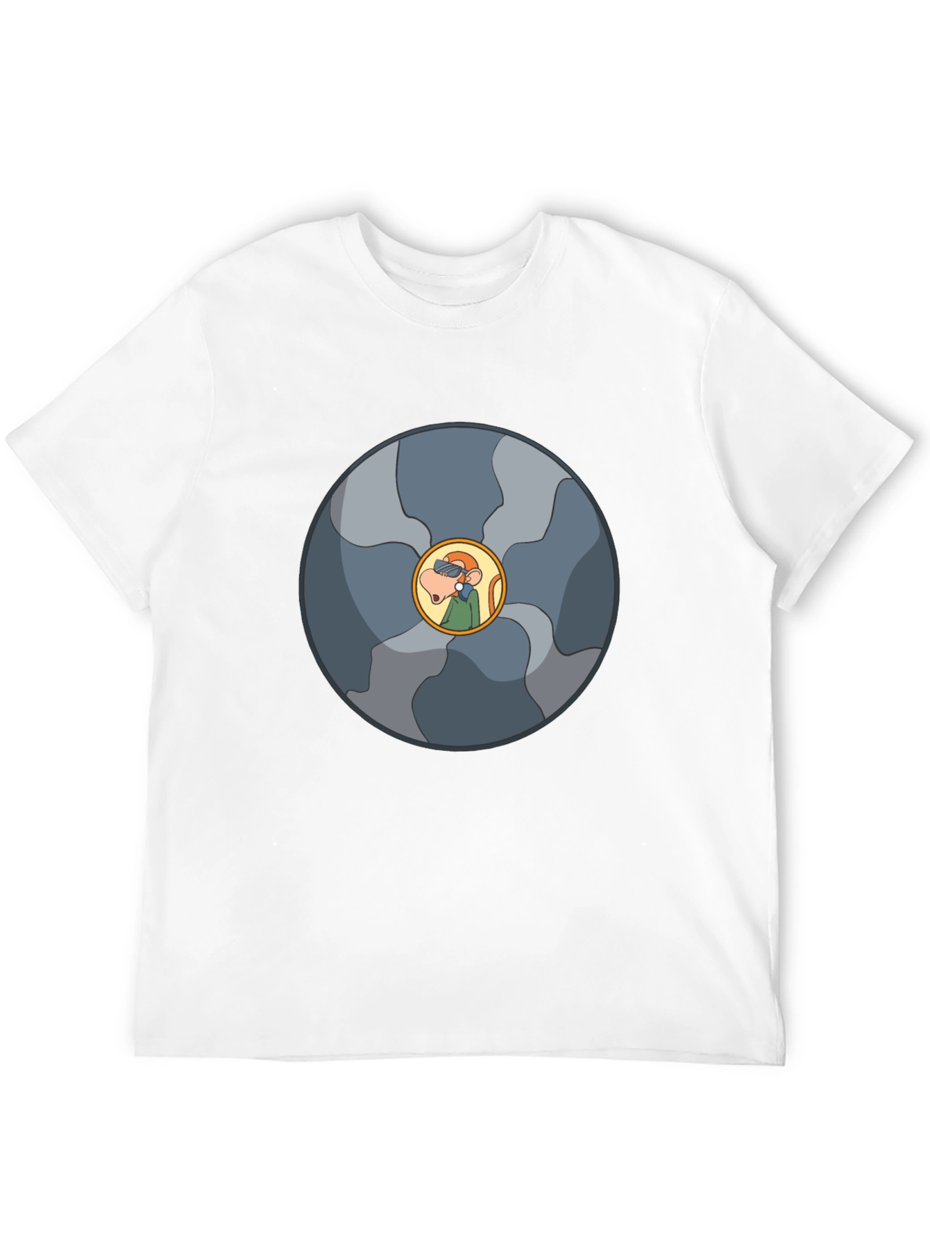 Abstract Cartoon Circle Design Black T-Shirt