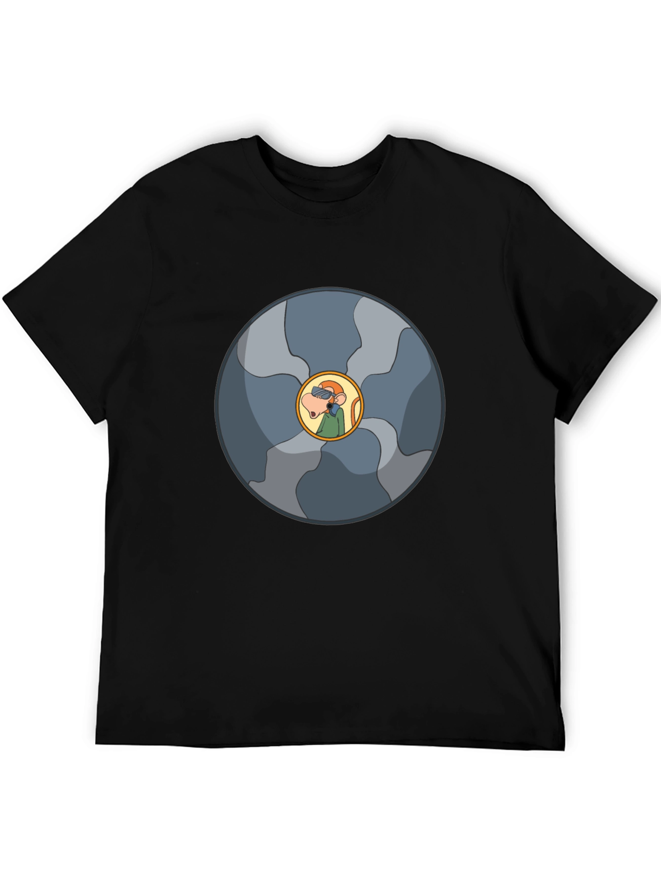 Abstract Cartoon Circle Design Black T-Shirt