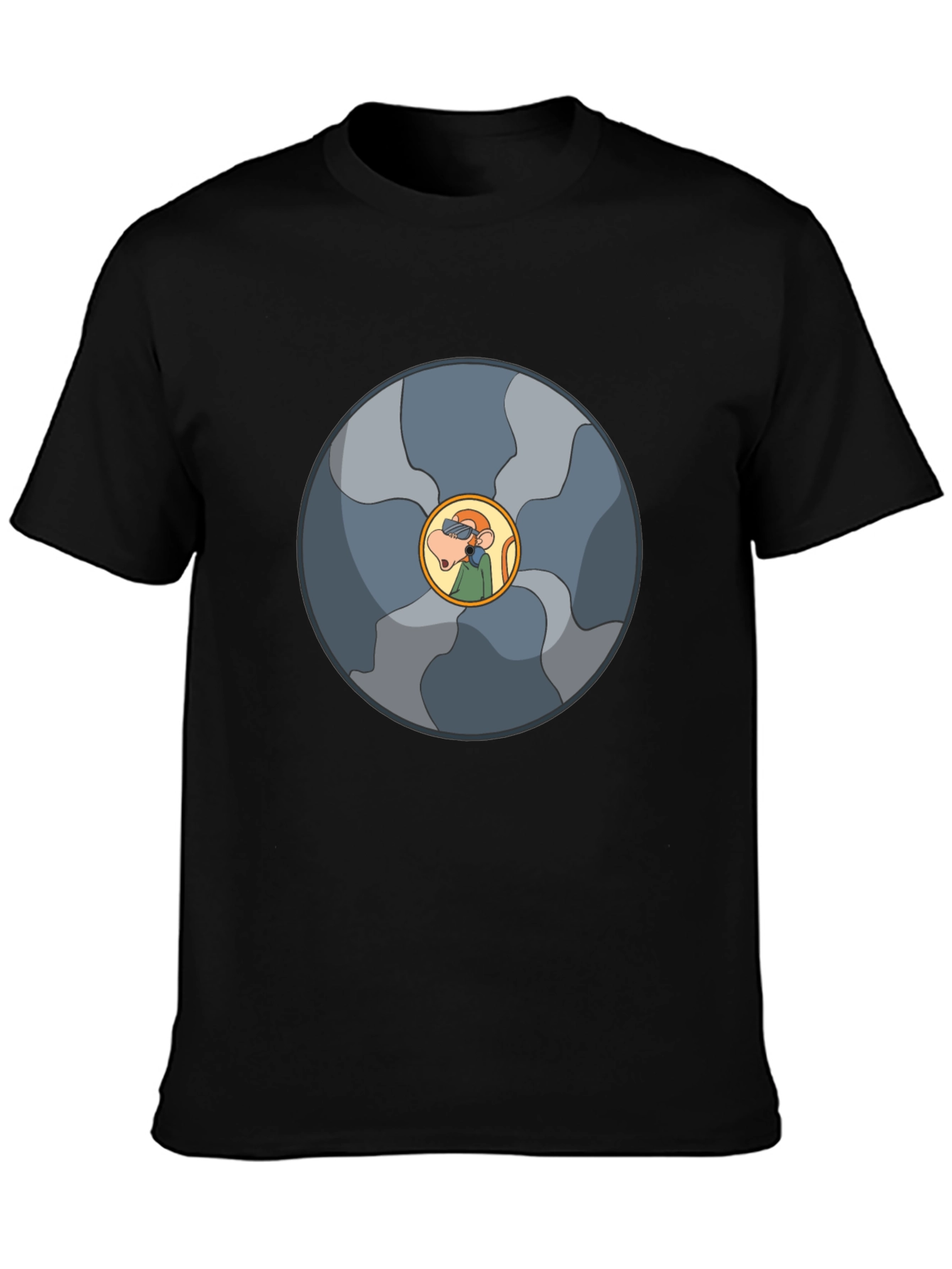 Abstract Cartoon Circle Design Black T-Shirt